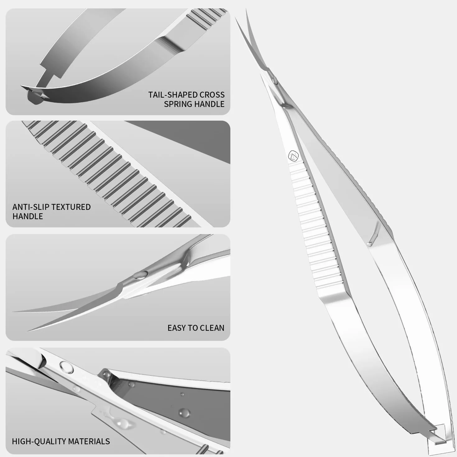 ZIZZON Tijeras para cutículas Punta puntiaguda extrafina curva Kit de aseo profesional para uñas