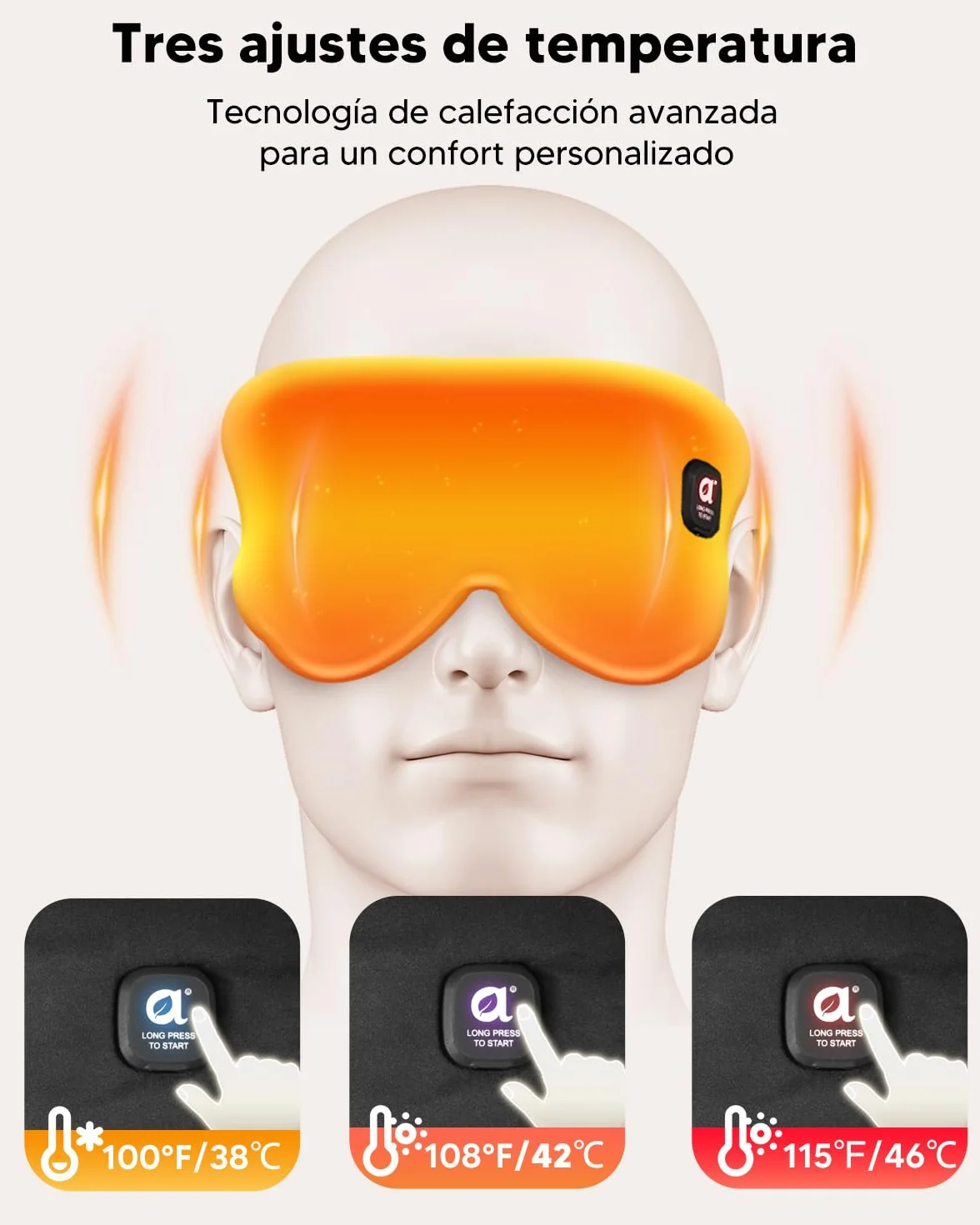 Arboleaf Antifaz Calor Ojos 3 Niveles Mascarilla Térmica Recargable USB-C Batería 1000mAh Bloqueo Luz Lavable