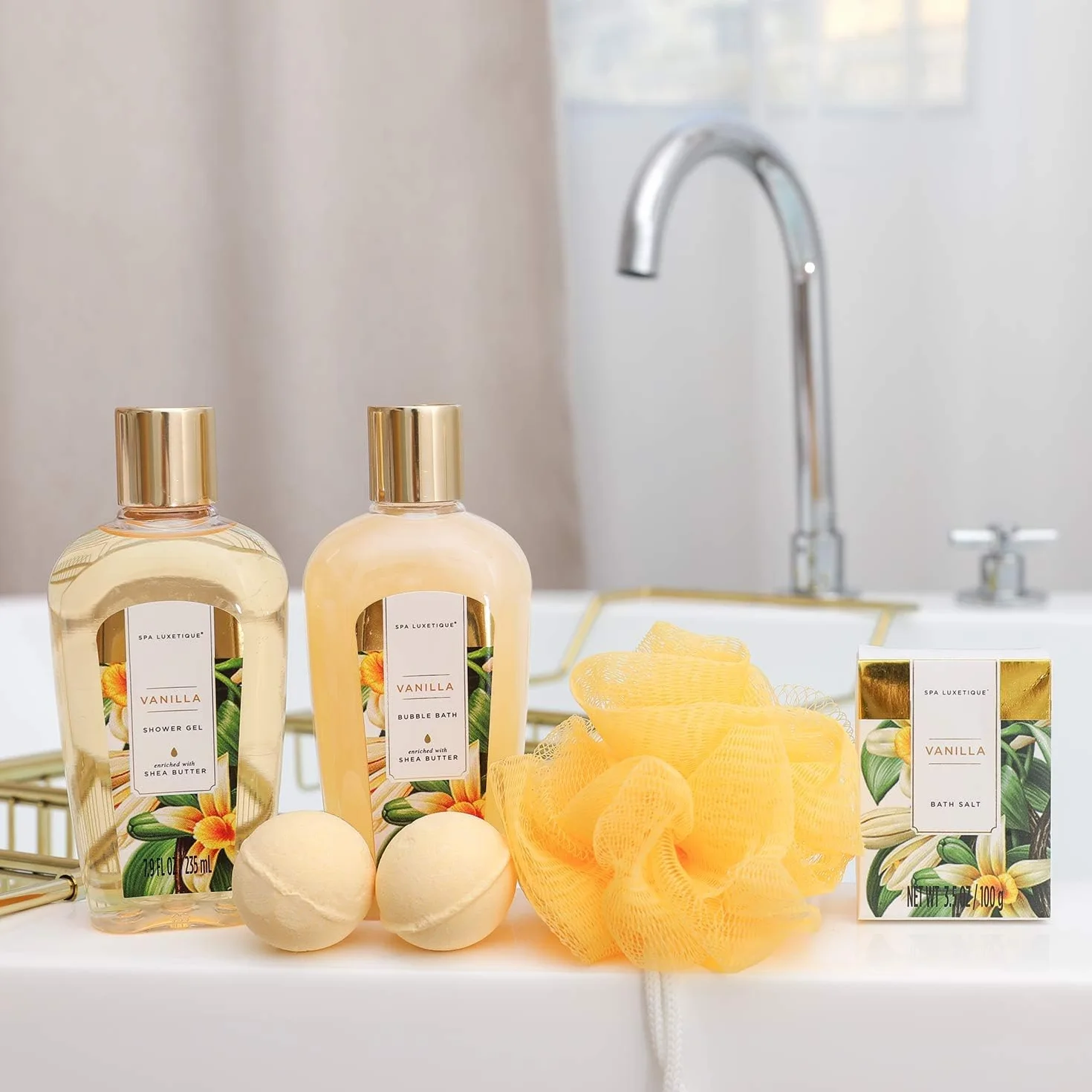 SPA LUXETIQUE Set Regalo Mujer 8 Piezas Vainilla Kit Belleza Bañera Deco