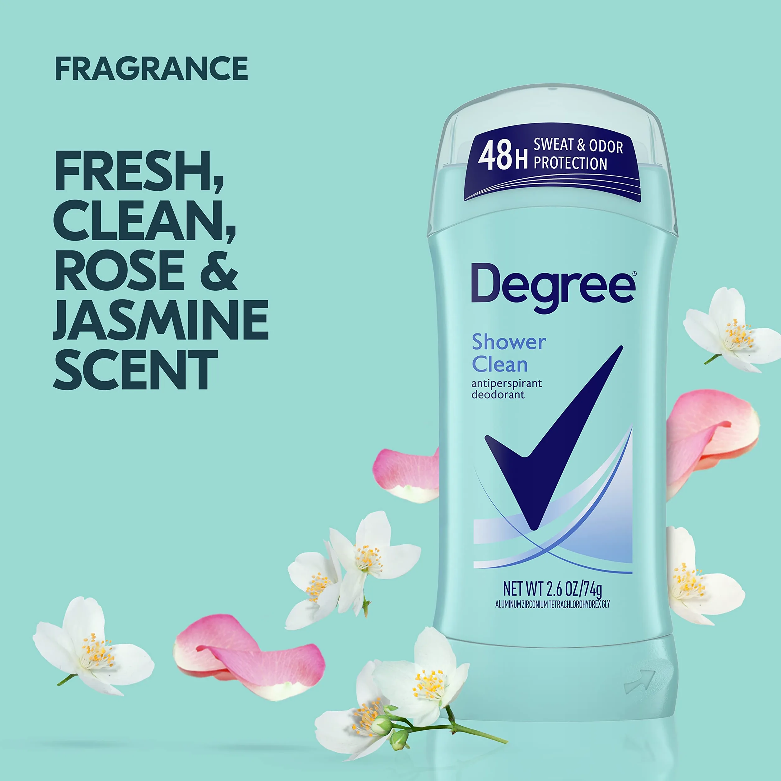 Degree - Desodorante de 2.6oz (77ml) para mujer, aroma limpio como una ducha (6 unidades)