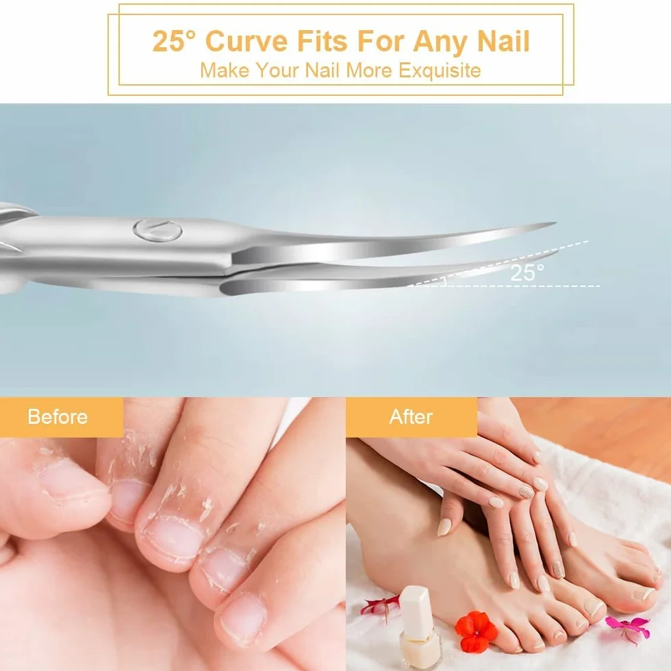 Tijeras Profesionales para Uñas de Acero Inoxidable, Tijera Curva Extra Afilada para Cutícula y Vello Facial