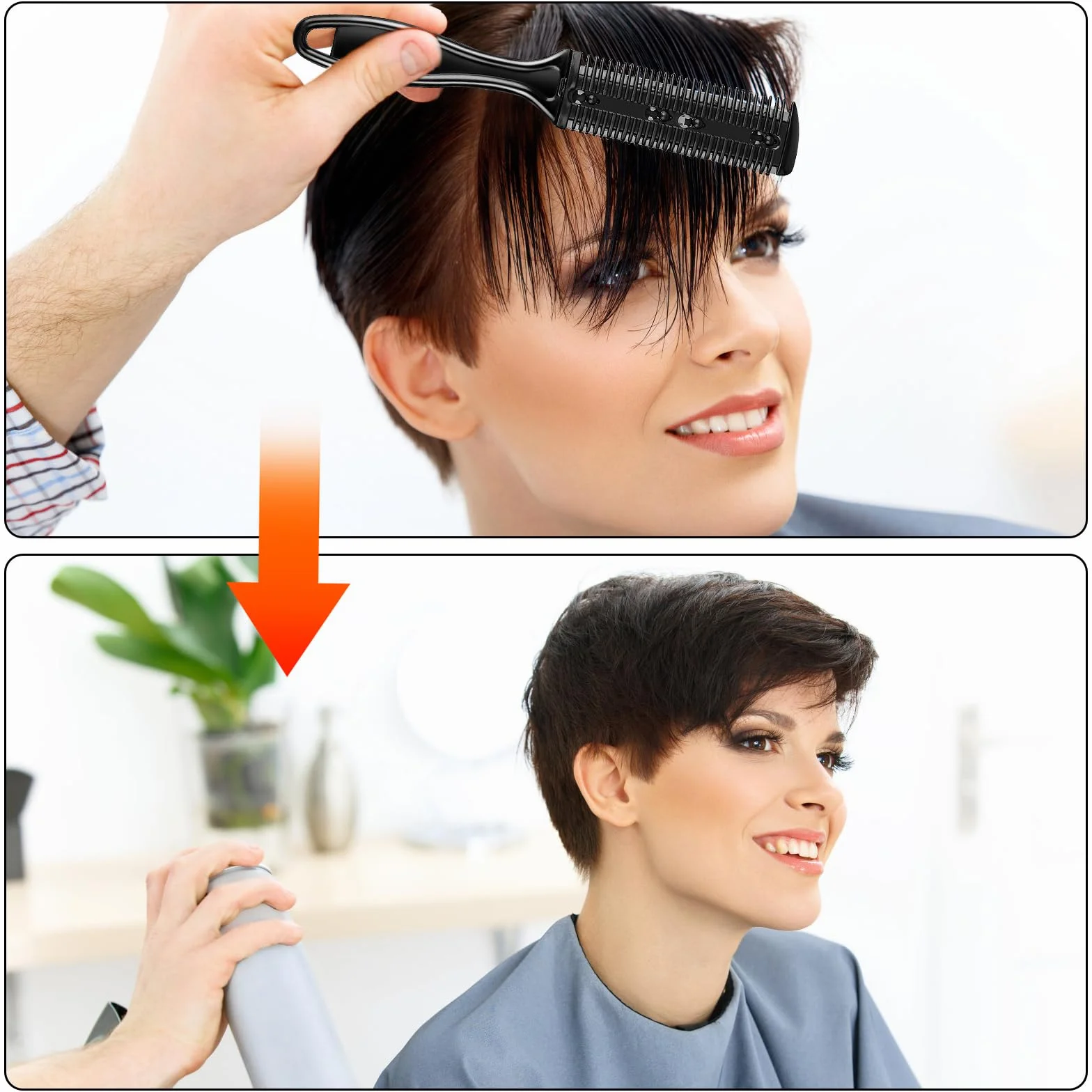 Peine de Afeitar y Corte Profesional 4 Piezas Cortador de Pelo Doble Cara Recortador Plástico con Navaja Kit Peine Adelgazar Cabello 12 Cuchilla Acero Inoxidable