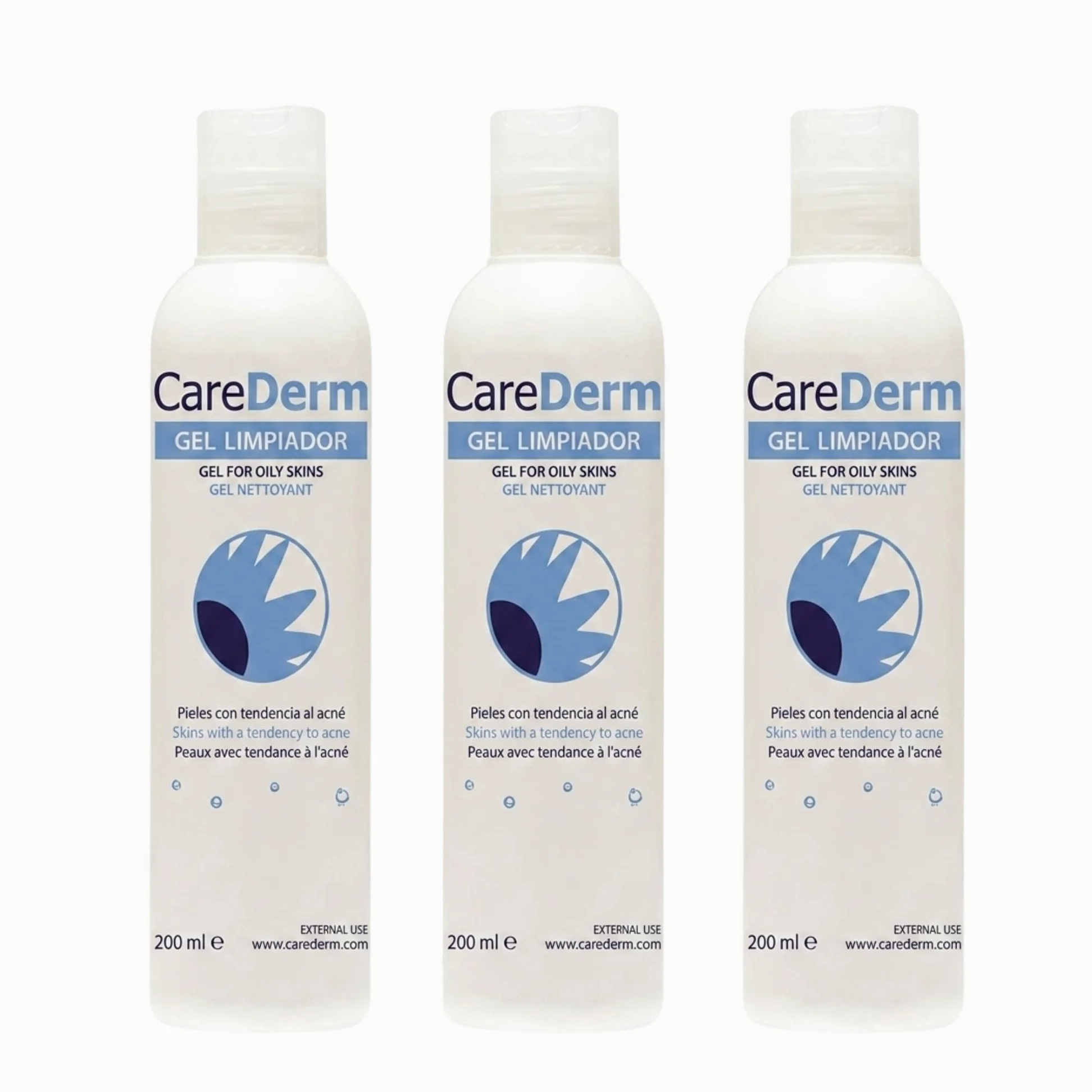 Carederm Gel Limpiador Pack | Gel Limpiador Facial para Piel Grasa, Acneica y con Seborrea | Con Aloe Vera | Caléndula | Echinacea y Manzanilla | Limpieza Profunda | Acción Seborreguladora (X3)