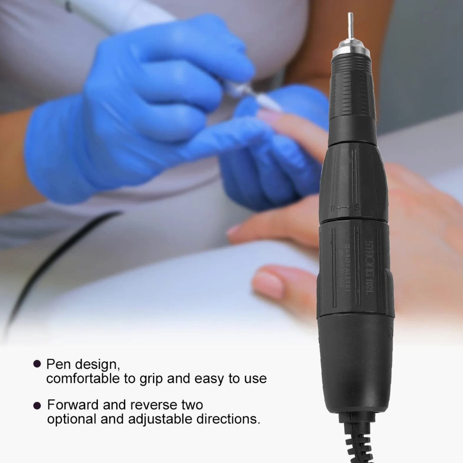 102L - Pieza de Mano con Mango de Taladro Eléctrico para Uñas de 2,35 Mm para Máquina Eléctrica de Manicura para Uñas (Negro)