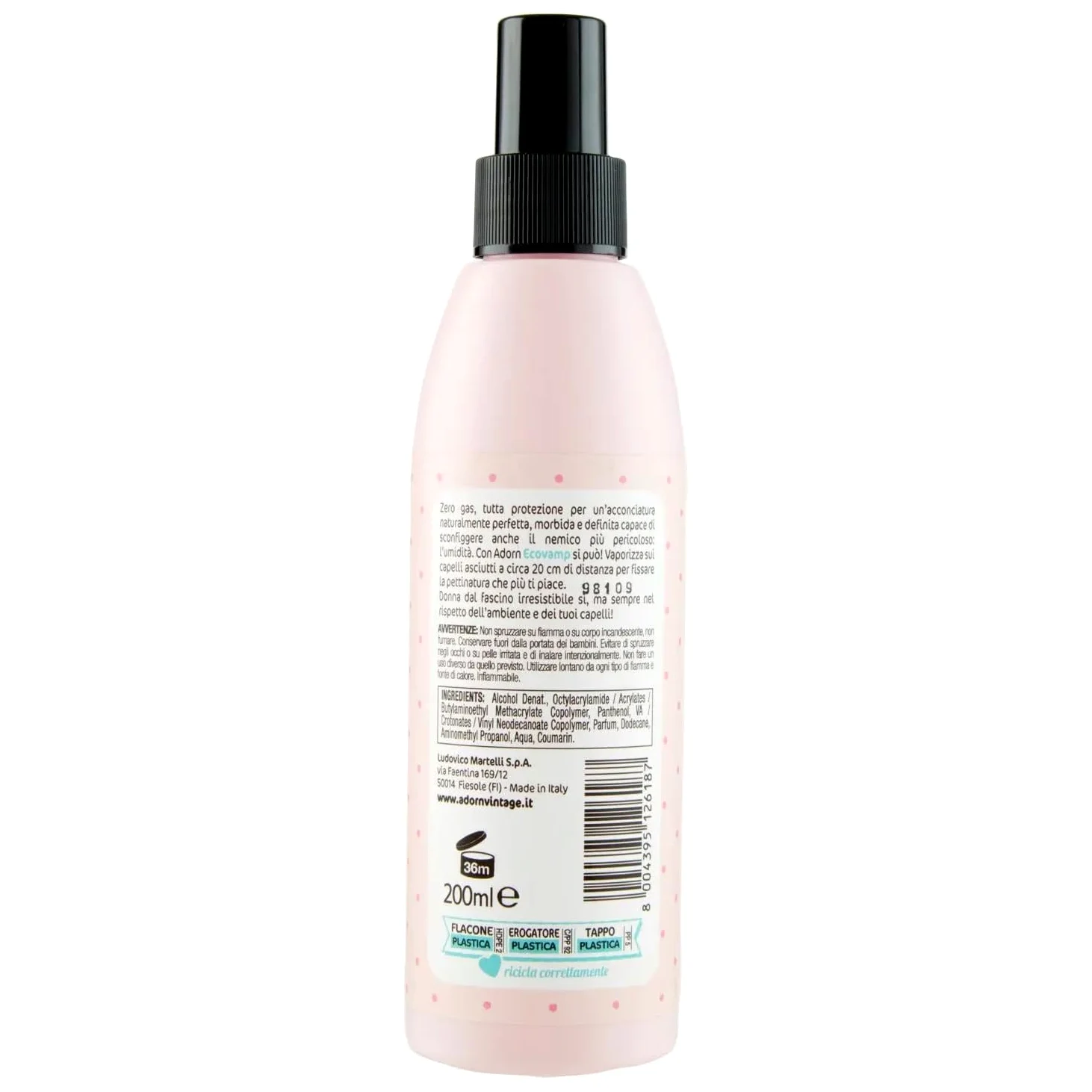 Adorn Styling Lacca – Spray para el pelo sin gas antihumedad Eco Vamp para un peinado natural perfecto, 200 ml + llavero Beni Culinari gratuito
