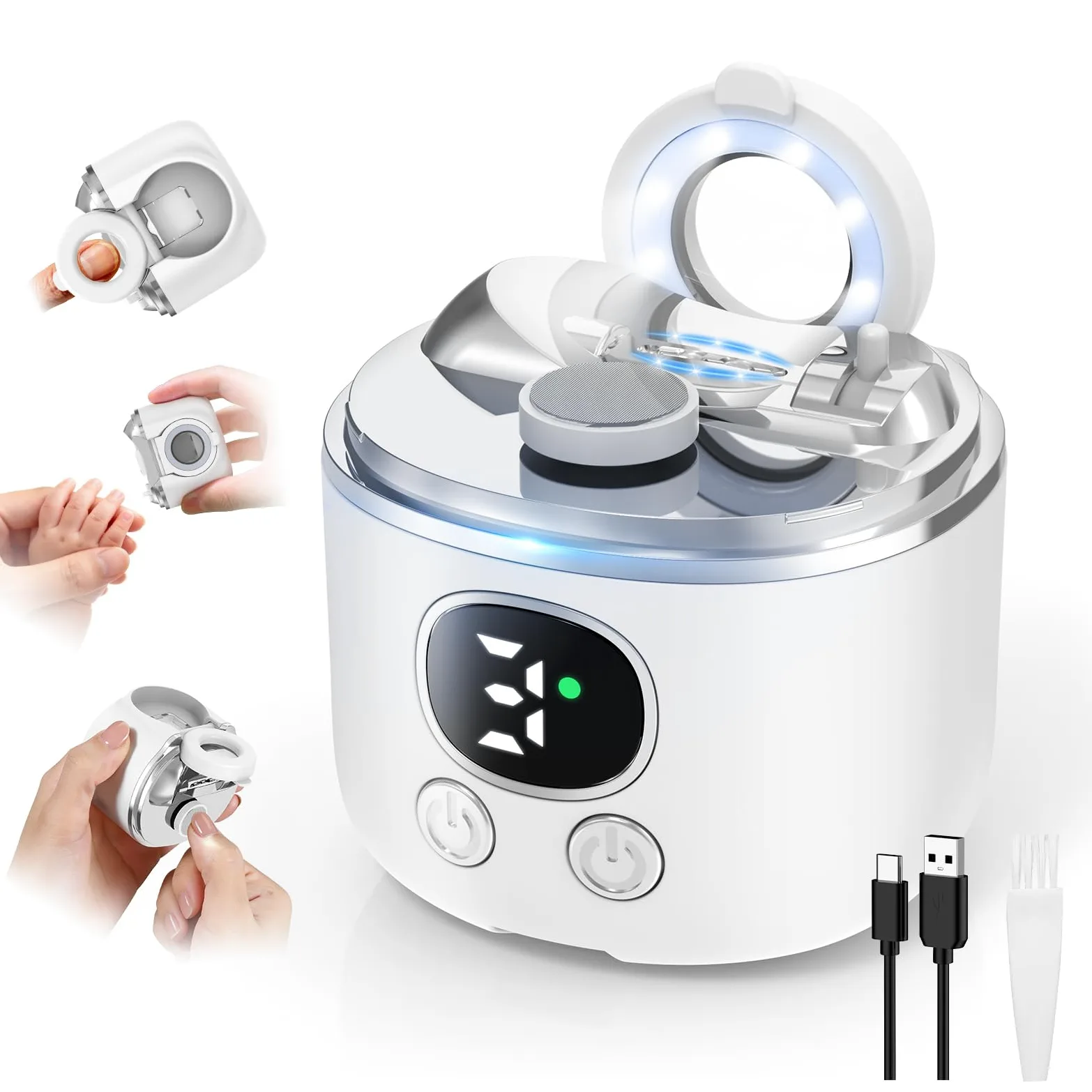 COPPA RT-01 Cortaúñas Eléctrico, Cortaúñas Automático 3 en 1 con Cabezal Doble y Lupa, 3 Velocidades y Luz LED, Cortaúñas Inteligente Carga USB Seguro y Silencioso para Niños, Adultos, Ancianos