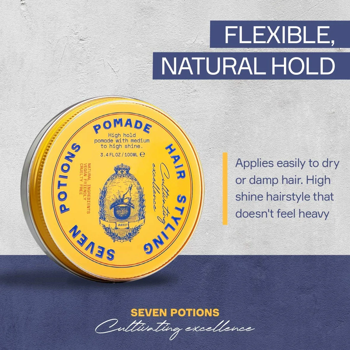 Seven Potions Pomada de Estilización Natural para Hombres, Alto Brillo, Alta Sujeción, 100ml