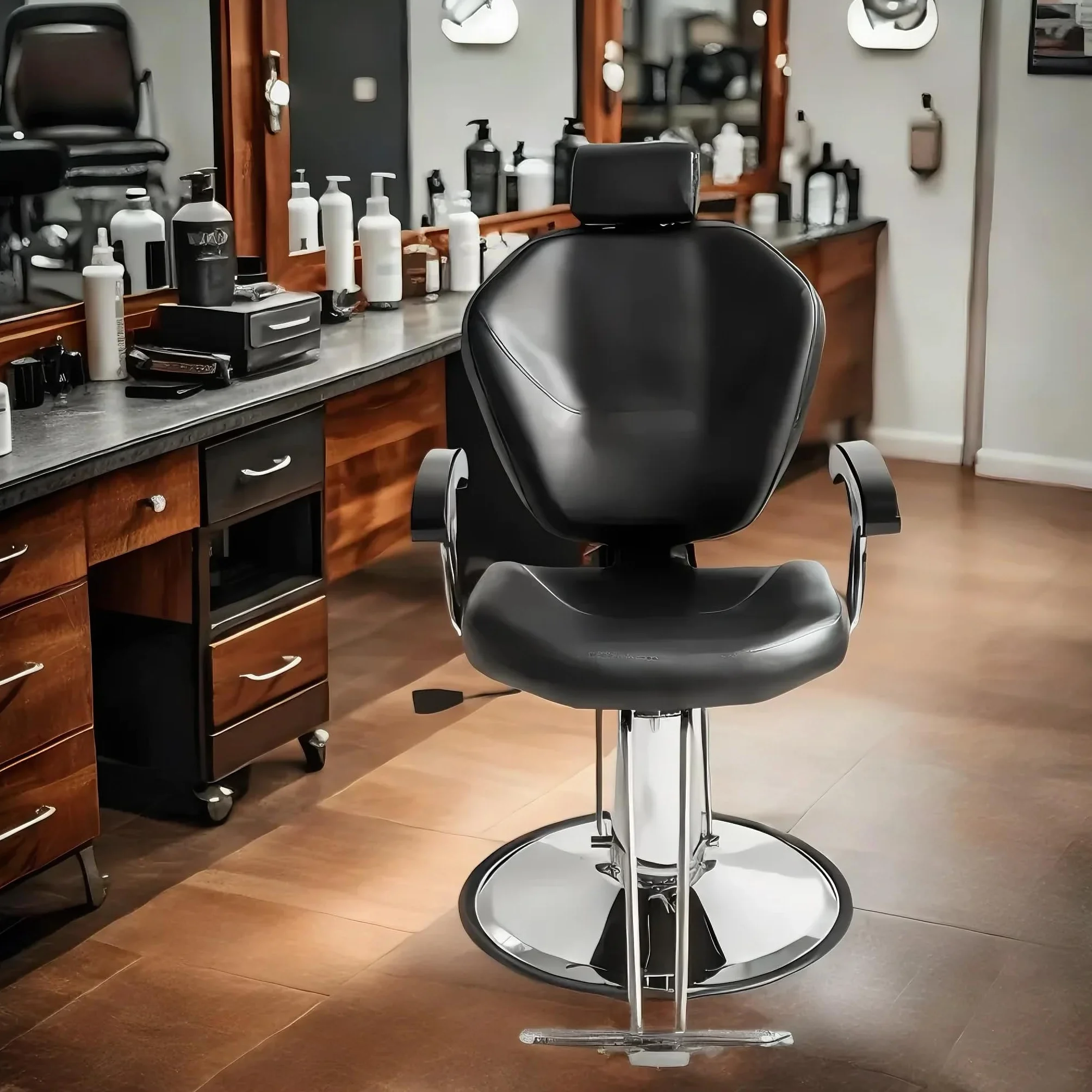 Silla de Peluquería Reclinable Hidráulica 360° Piel Sintética 90x65x100 cm Negro
