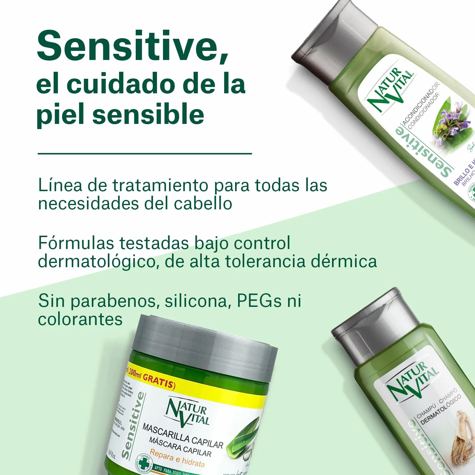 NaturVital Mascarilla Capilar Sensitive Reparadora Hidratante Cuero Cabelludo Sensible con Aloe Vera Bio y Pro-Vitamina B5 sin Sulfatos 500ml