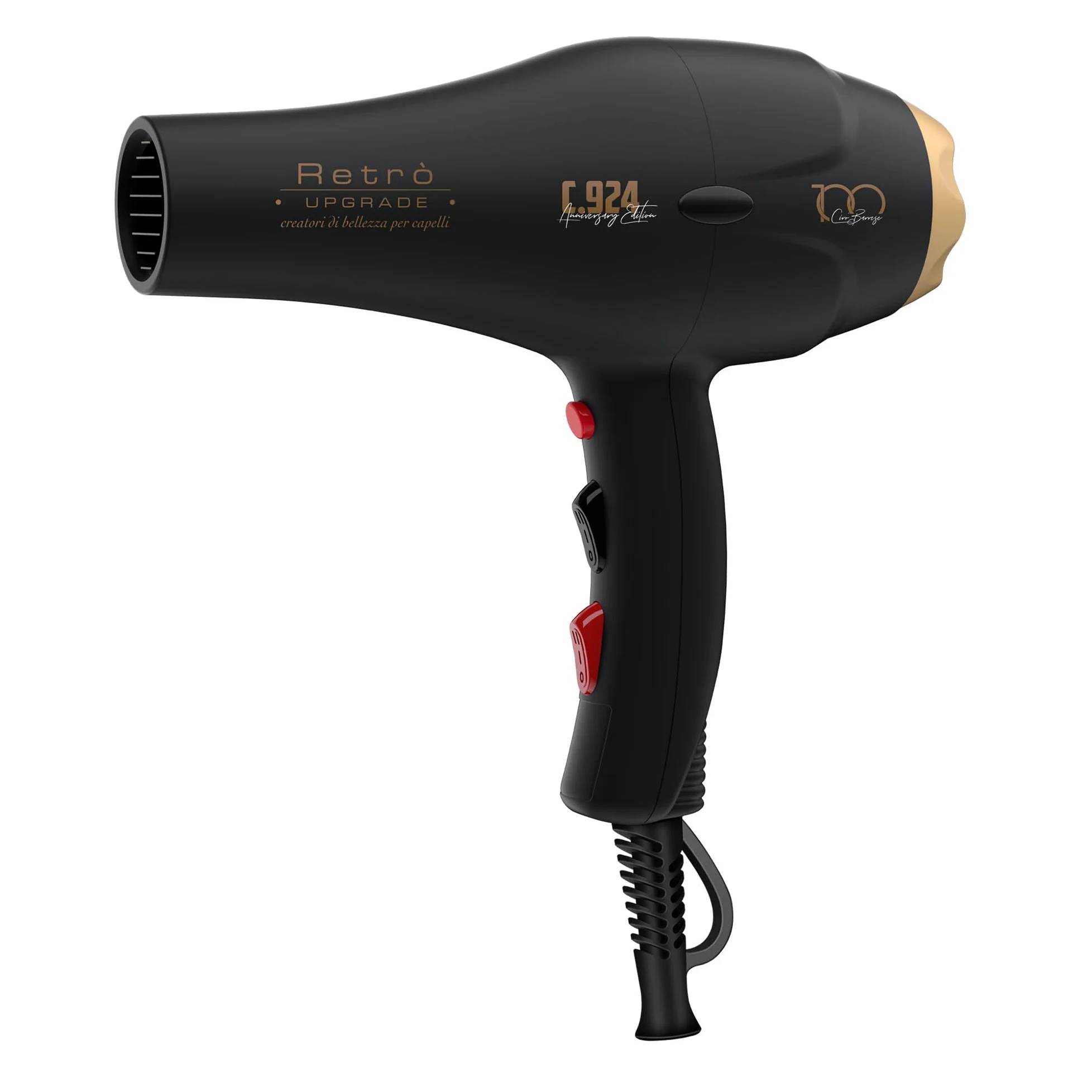 RUP-C924 Phon Black Soft Touch 2100W Anniversary Edition | Secador Iónico | Color Negro con Tacto de Goma - Secador de Pelo Profesional Iónico | Edición Limitada