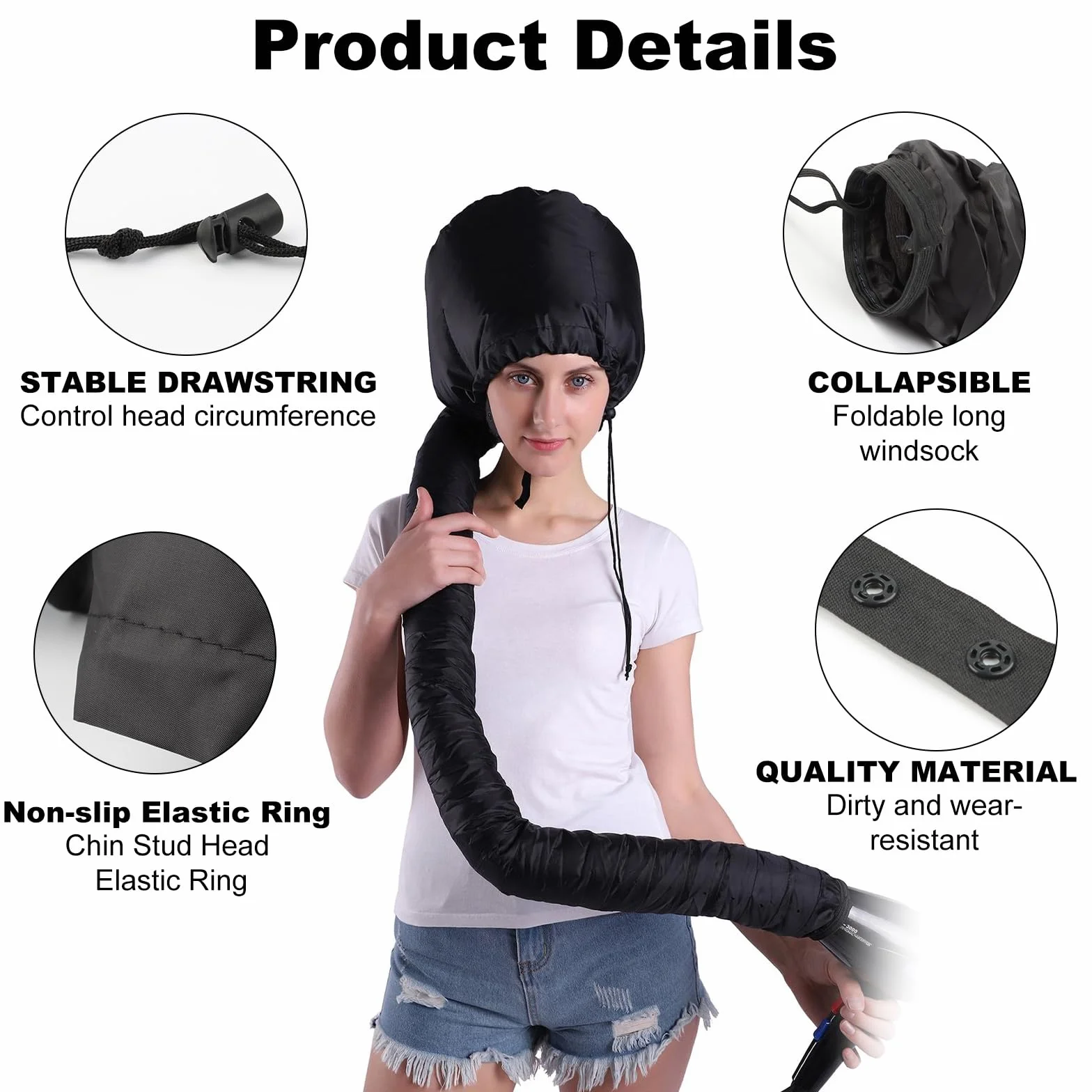 Casco Para Secador De Pelo Ajustable Resistente al Agua UKOFEW Negro