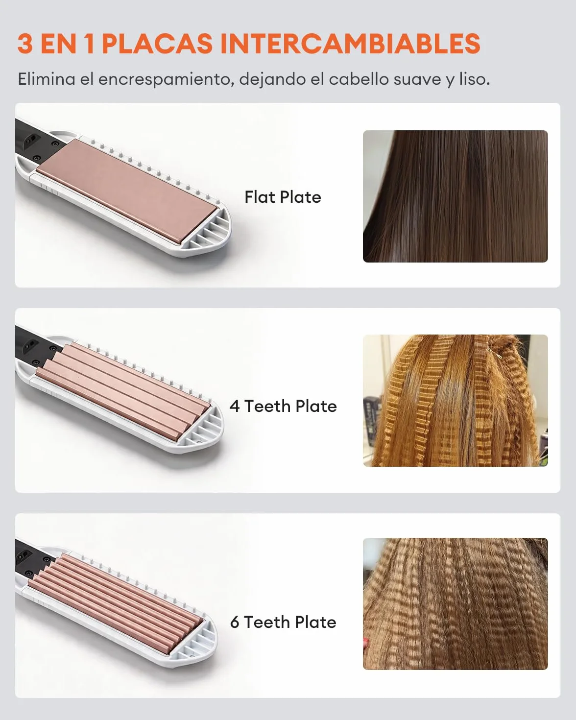 Planchas del Pelo Ceramic Crimp 3 in 1, Cerámica Anti-Estática, 6 Temperatura Ajustables 130-230 ℃, Calentamiento Instantáneo, Rizador Pelo Ondas Para Crear Volumen y Textura