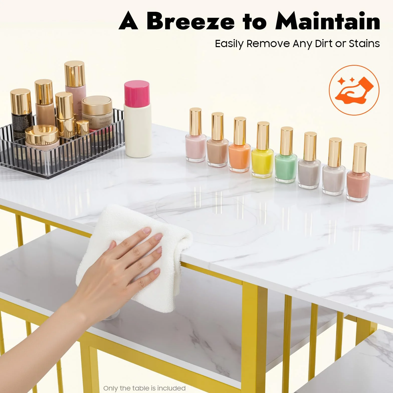 Escritorio de manicura, 3 cajones, mesa de manicura, mesa de manicura, textura de mármol, para Nail Tech y salón de belleza, 100 x 40 x 76 cm
