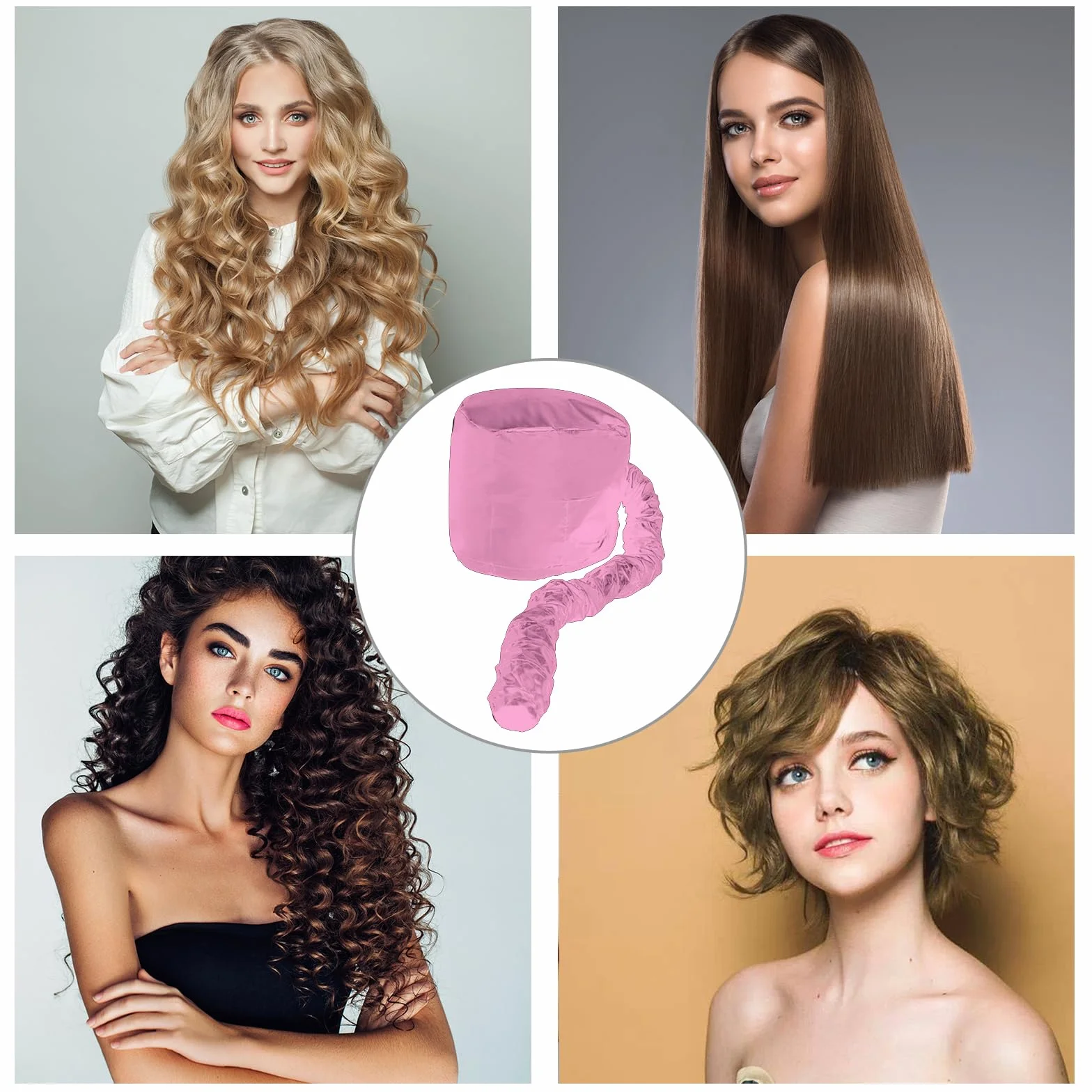 Gorro Secador de Pelo Térmico Negro Rosa 2 Piezas Difusor para Cabello Rizado Universal Accesorio