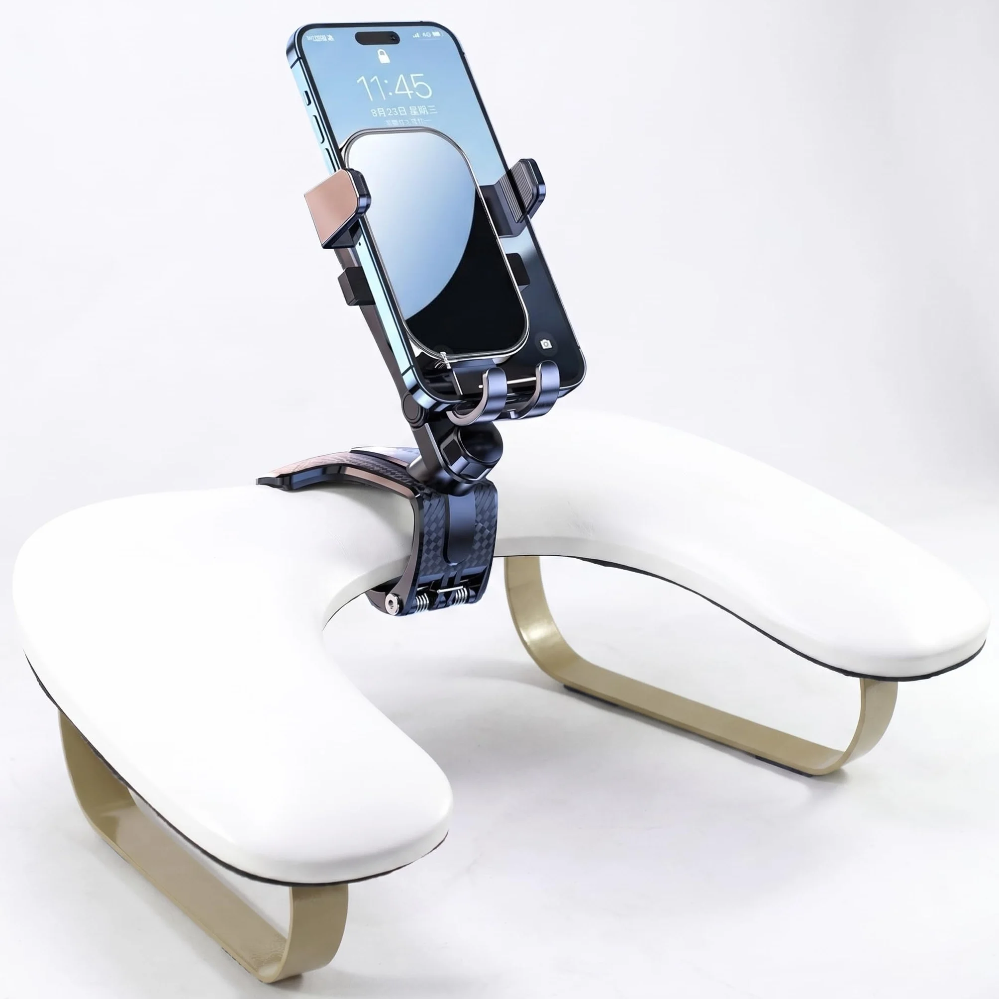Reposabrazos para uñas con soporte para teléfono: plegable/ajustable/giratorio de 360° - Reposabrazos en forma de U para uñas con reposapiés curvado dorado - Reposamanos de ángulo de inclinación de 45