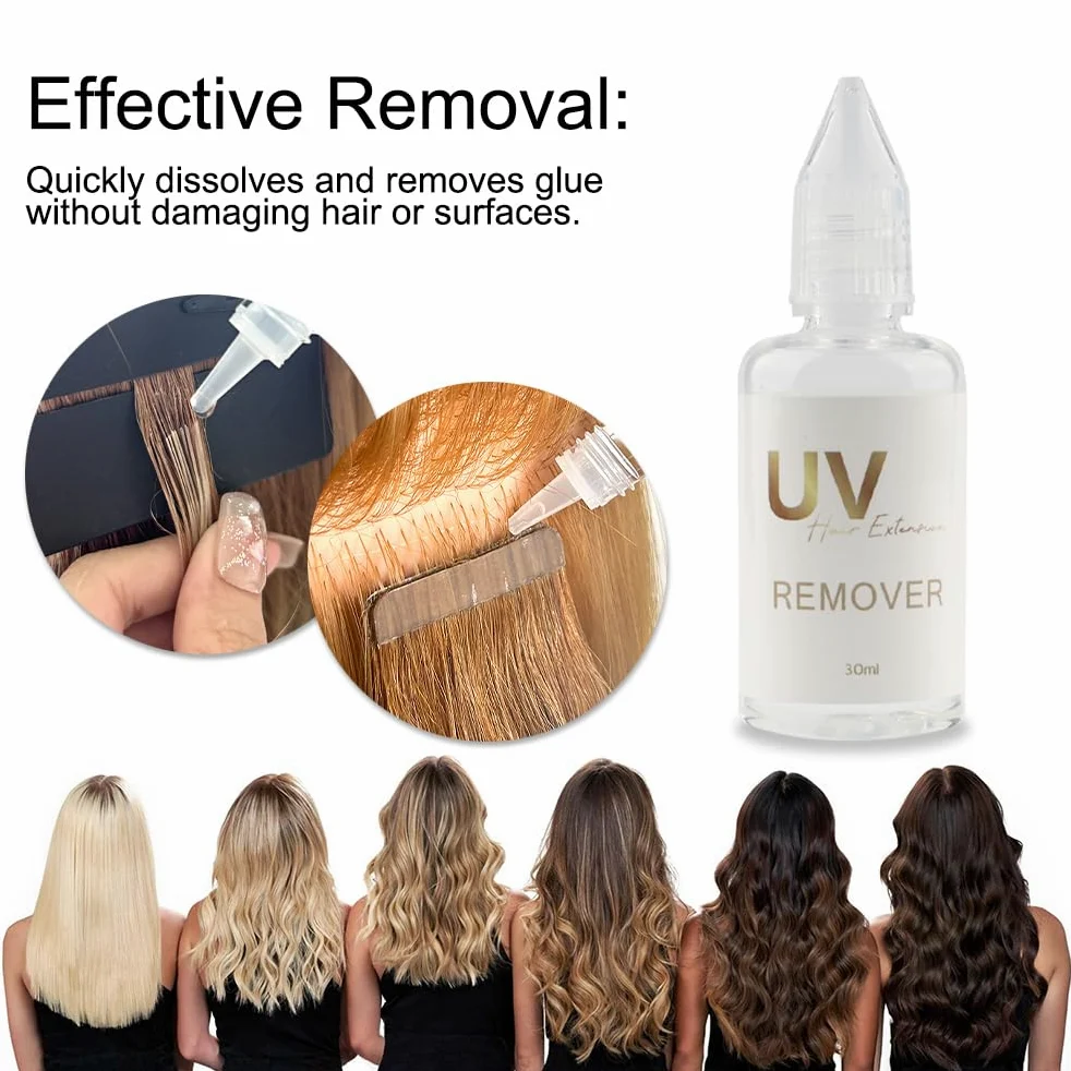 Kit de herramientas de extensión de pelo para lámpara UV, pegamento para el cabello con lámpara UV, protectores de protección UV, removedor de pegamento, máquina de extensión UV para juego