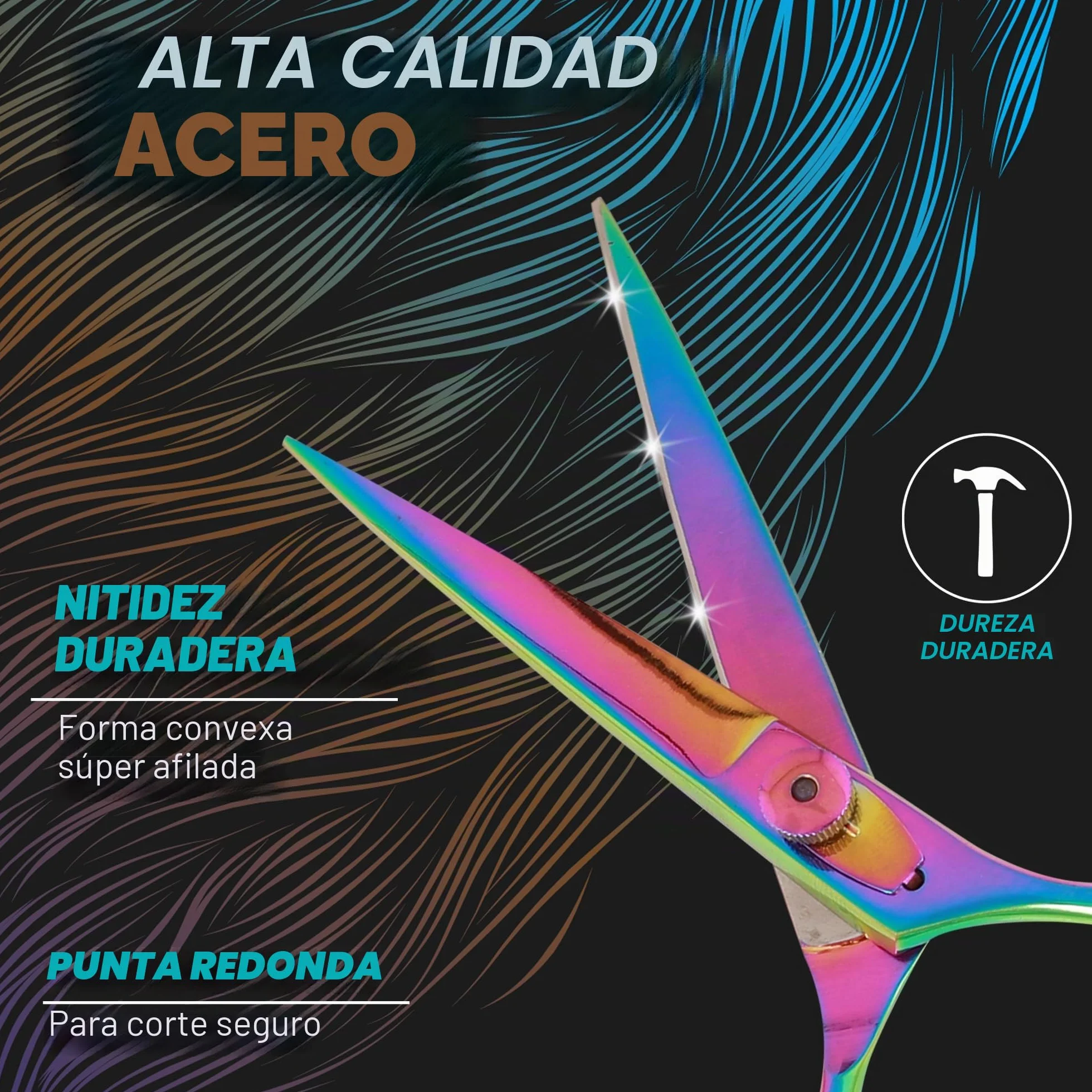 Tijeras de Pelo de Titanio, Tijeras Peluqueria de Acero Inoxidable 6,5", Multicolor