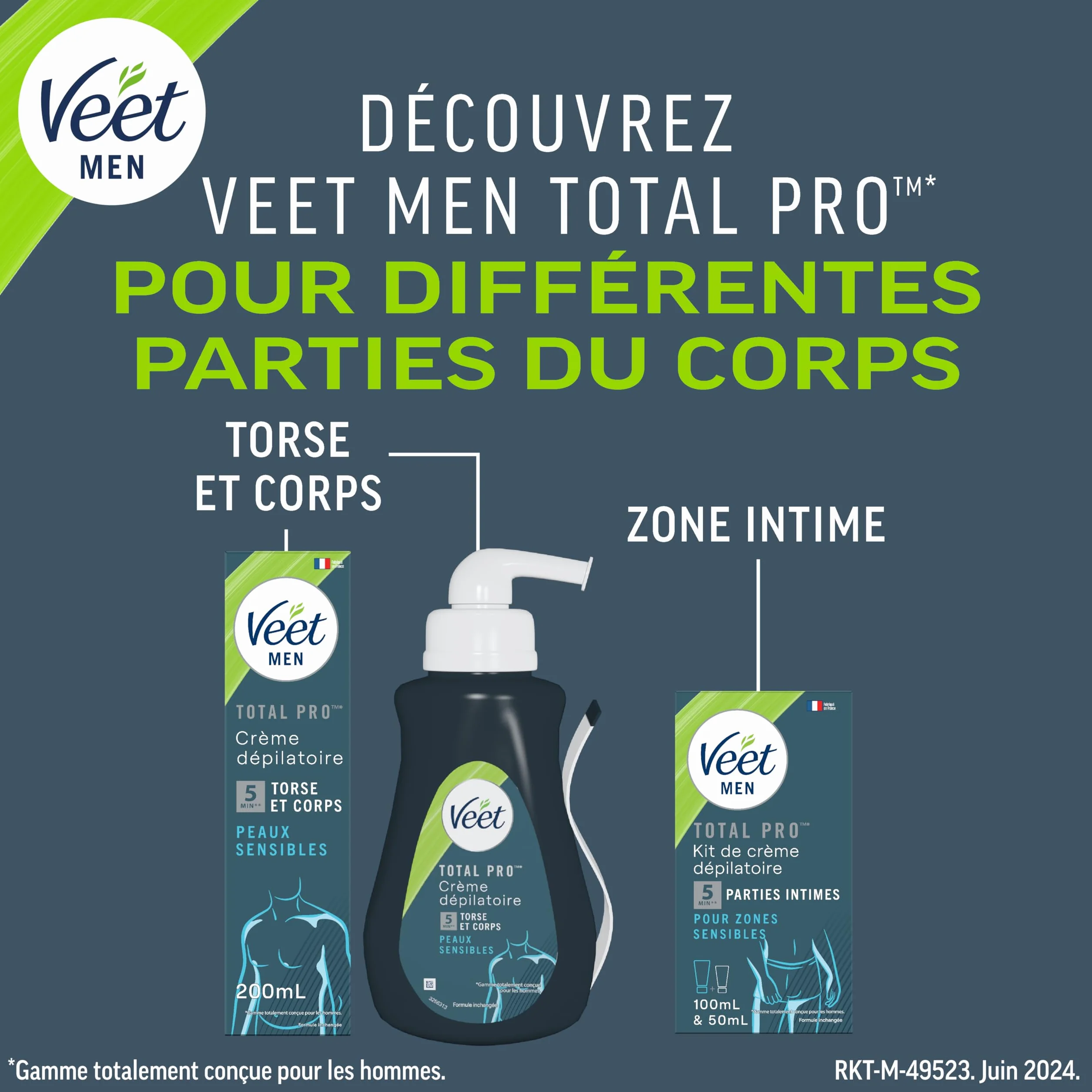Veet Men Crème Dépilatoire Homme Sous la Douche Peaux Sensibles 150ml