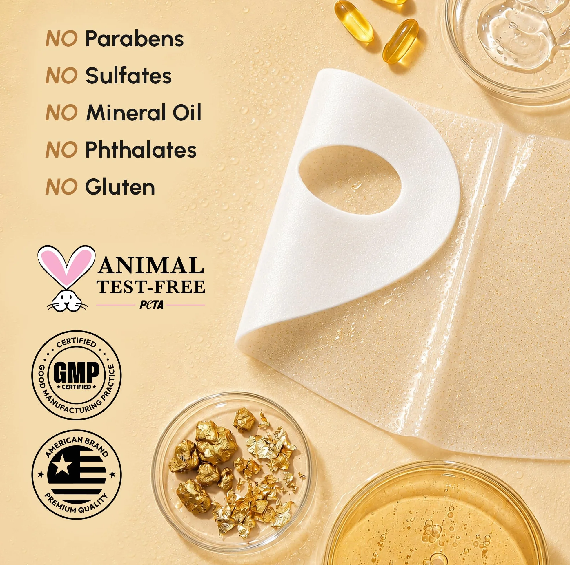 Máscara de elevación facial con oro 24K, colágeno, retinol y ácido hialurónico para mujer