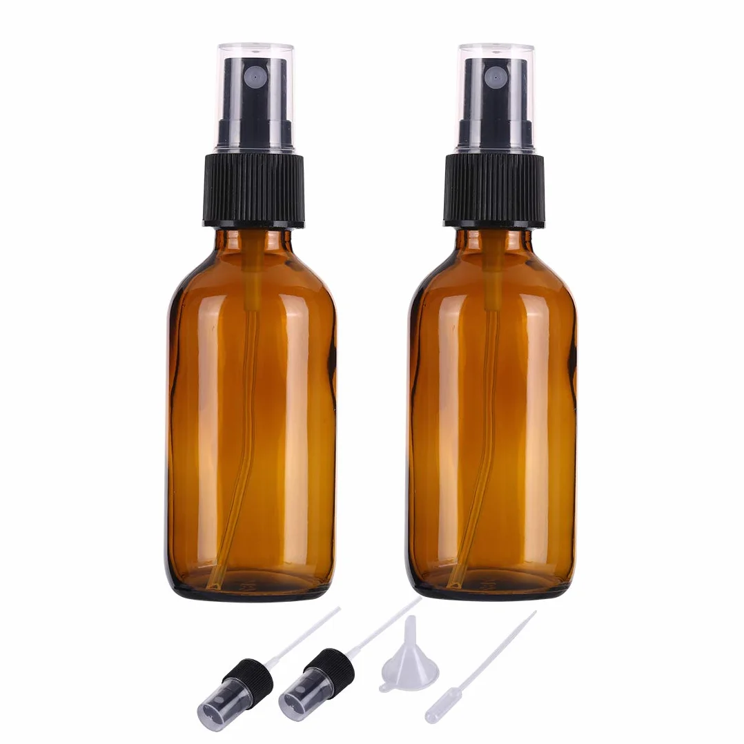 Botellas de spray de vidrio ámbar 60 ml para aceites esenciales, niebla fina recargables