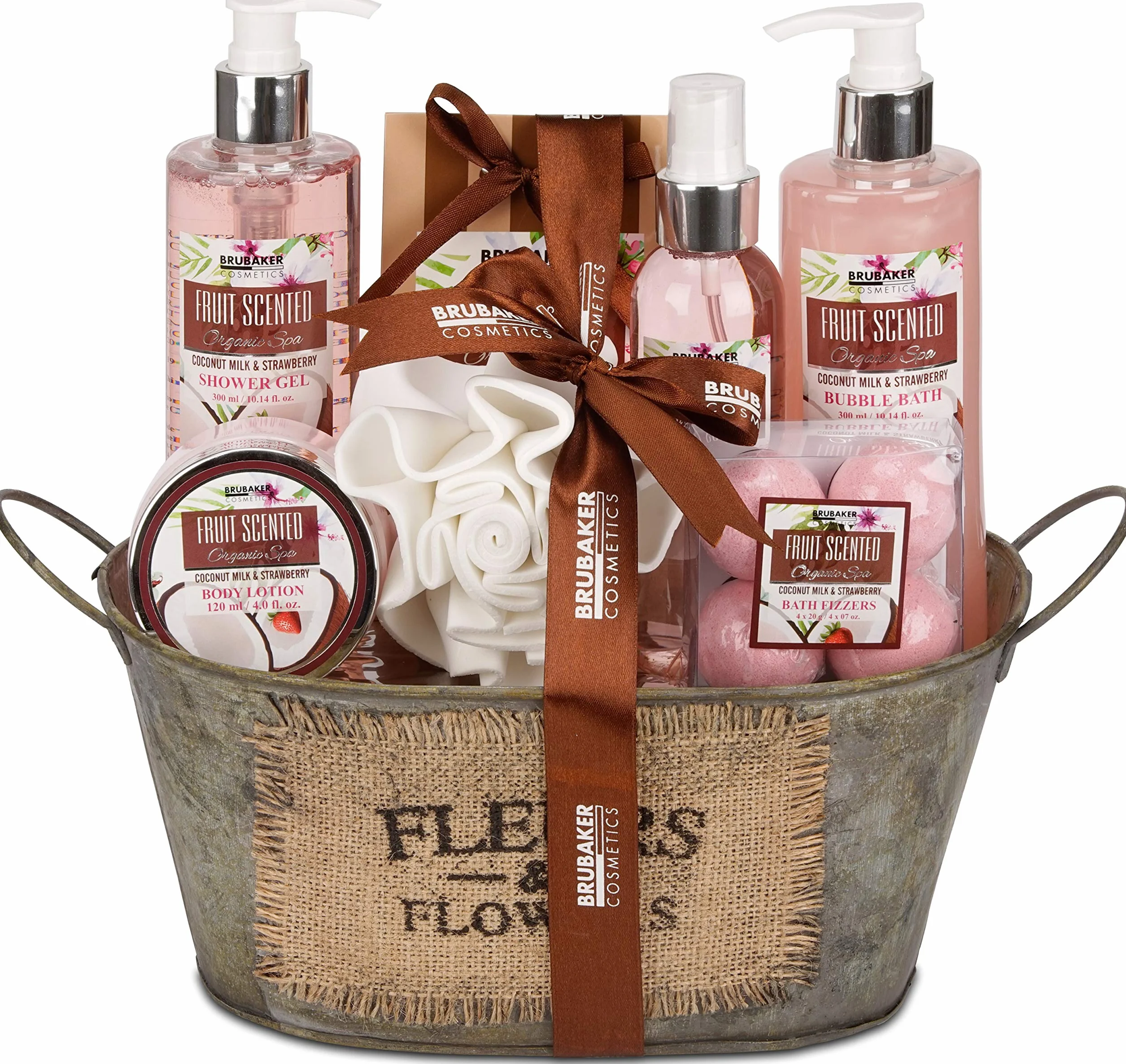 BRUBAKER Cosmetics Kit Baños Fresa-Coco 11 piezas Bañera Vintage Set Regalo Mujer Spa Baño Ducha