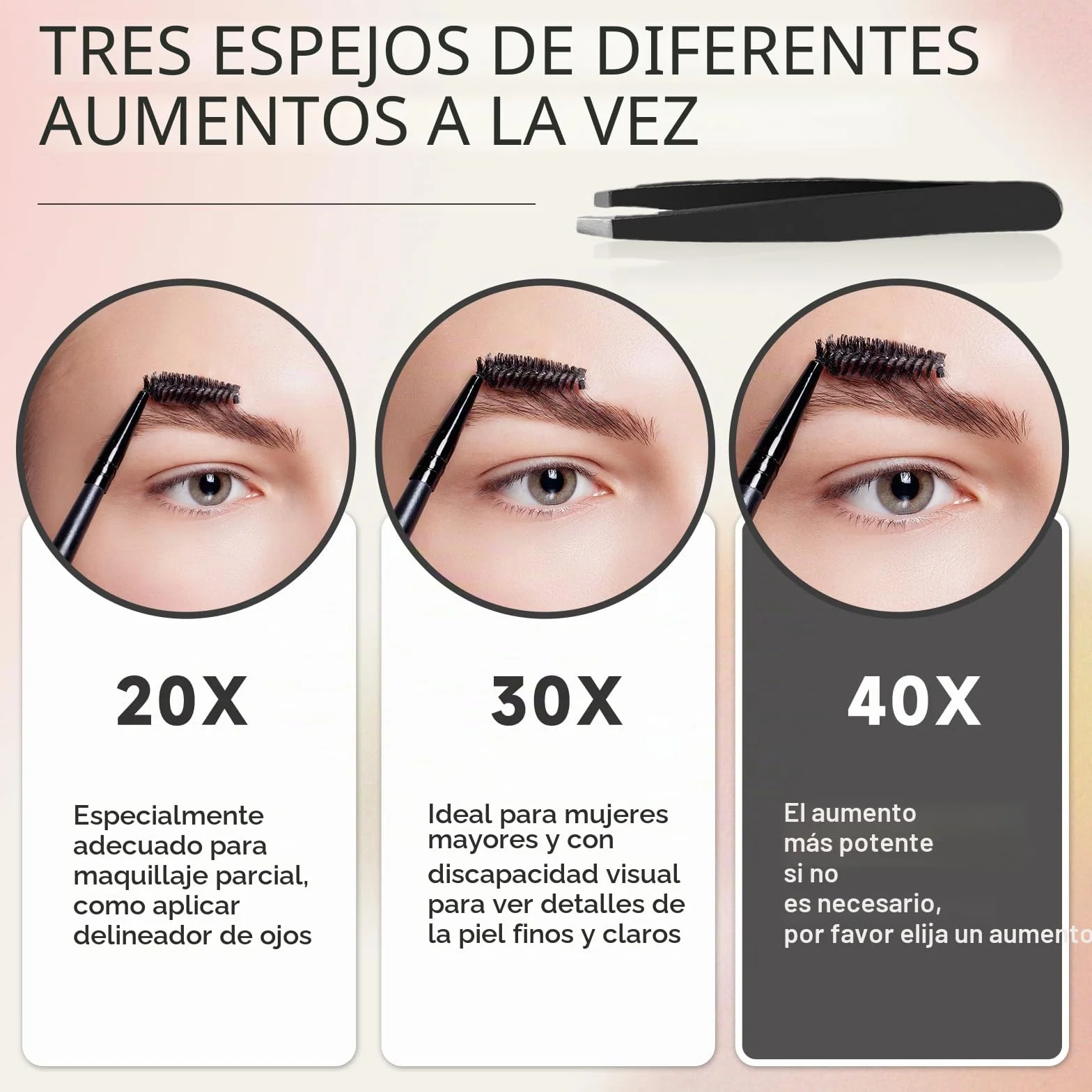 Espejo de aumento 40 veces 8,9 cm con ventosas y pinzas para maquillaje