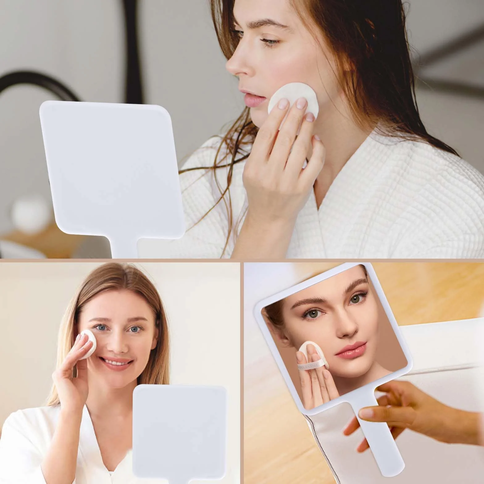 Espejo de Mano Profesional Cuadrado para Maquillaje y Afeitarse Blanco