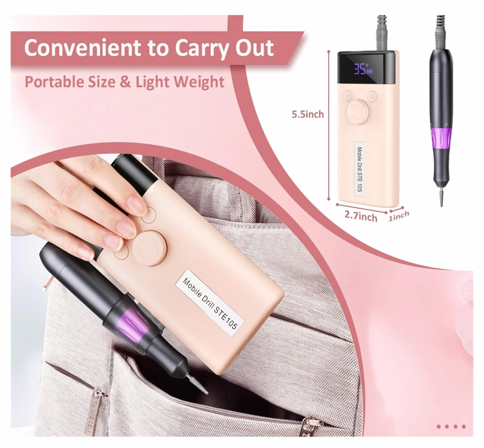 Torno para Uñas Taladro de uñas de 35000RPM con Pantalla LCD, lijadora de uñas eléctrica Profesional for Juego de Herramientas de fresado de manicura