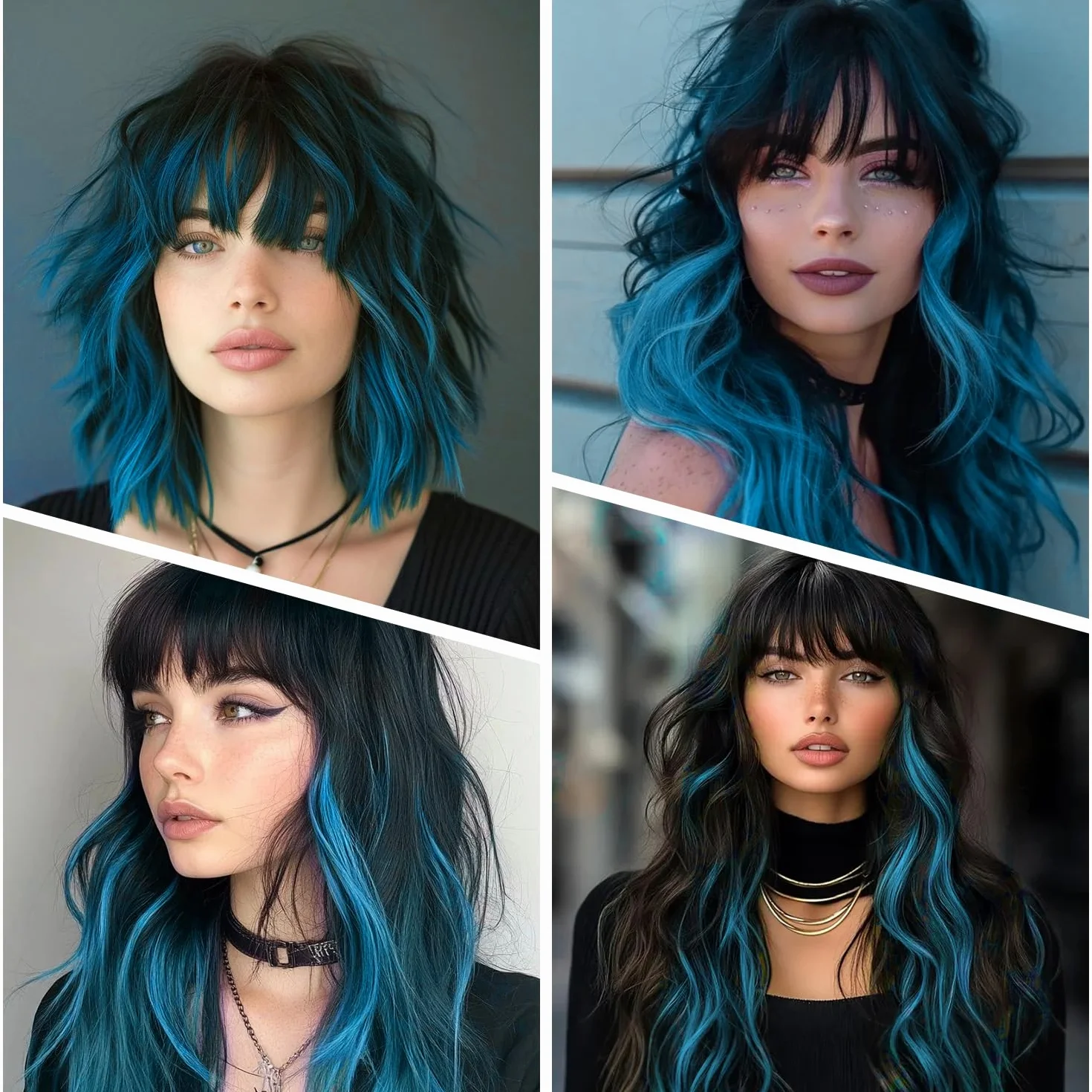 Extensiones de Pelo Azul 22 Pulgadas Lisas Sintéticas con Clip