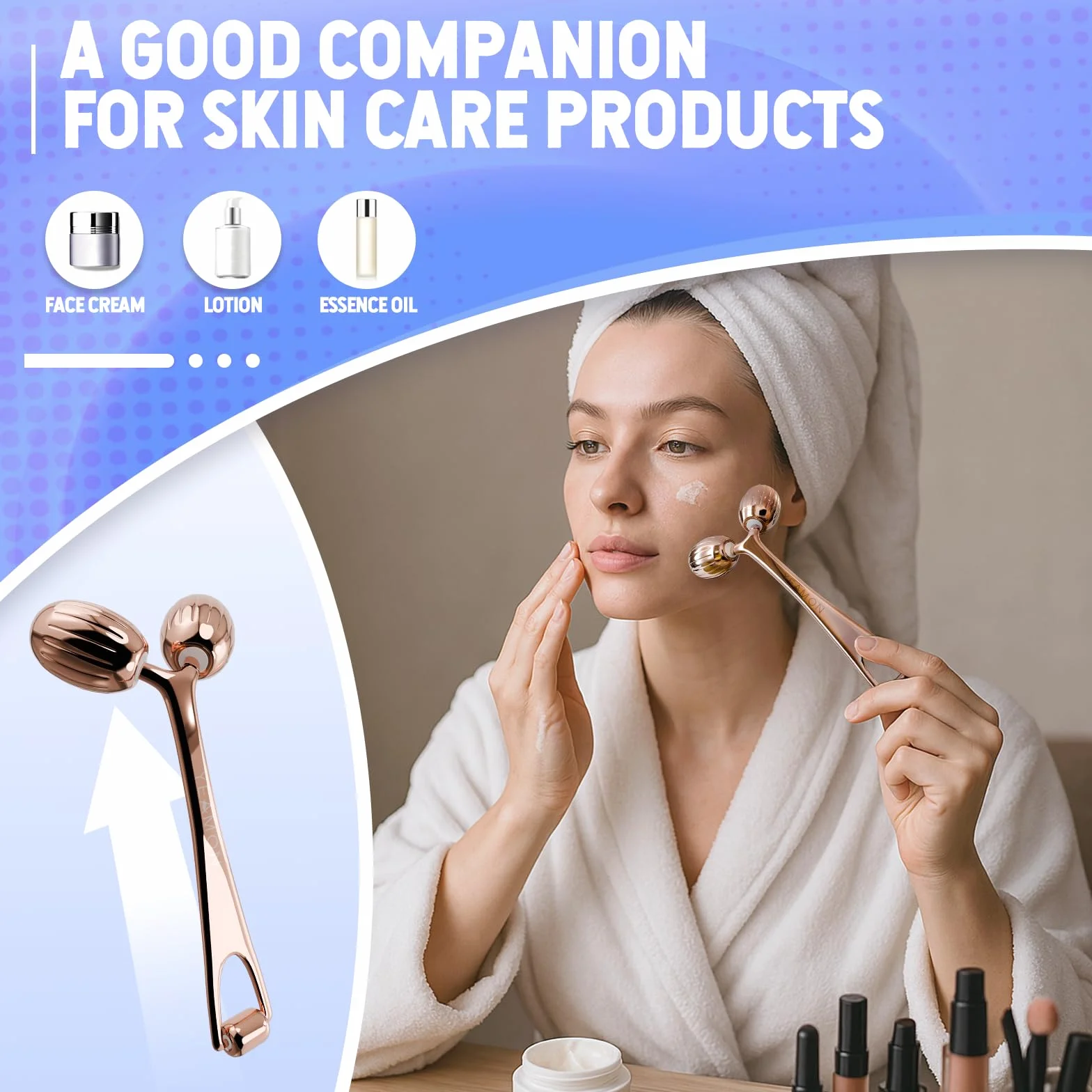 Yeamon Gua Sha - Juego de herramientas faciales y rodillo facial, herramienta de masaje facial para rutina de cuidado de la piel de las mujeres, rodillo de acero inoxidable refrescante para esculpir