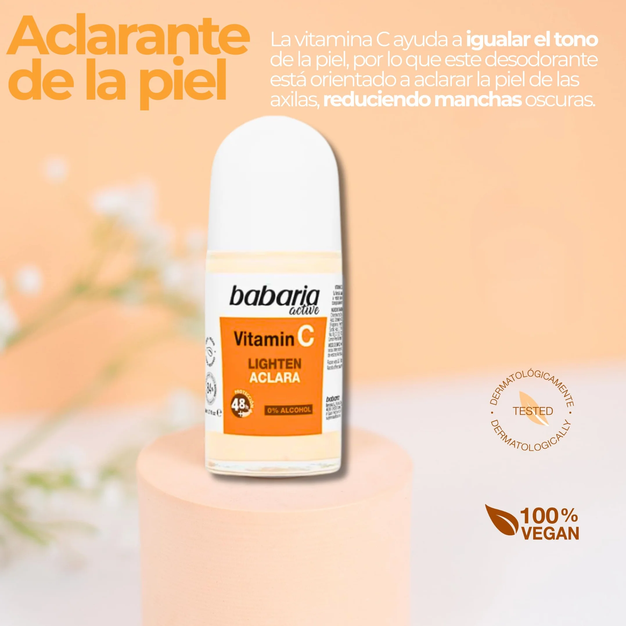 Babaria Desodorante Roll On Vitamina C 30 ml para Hombre, Mujer, Niños y Adultos