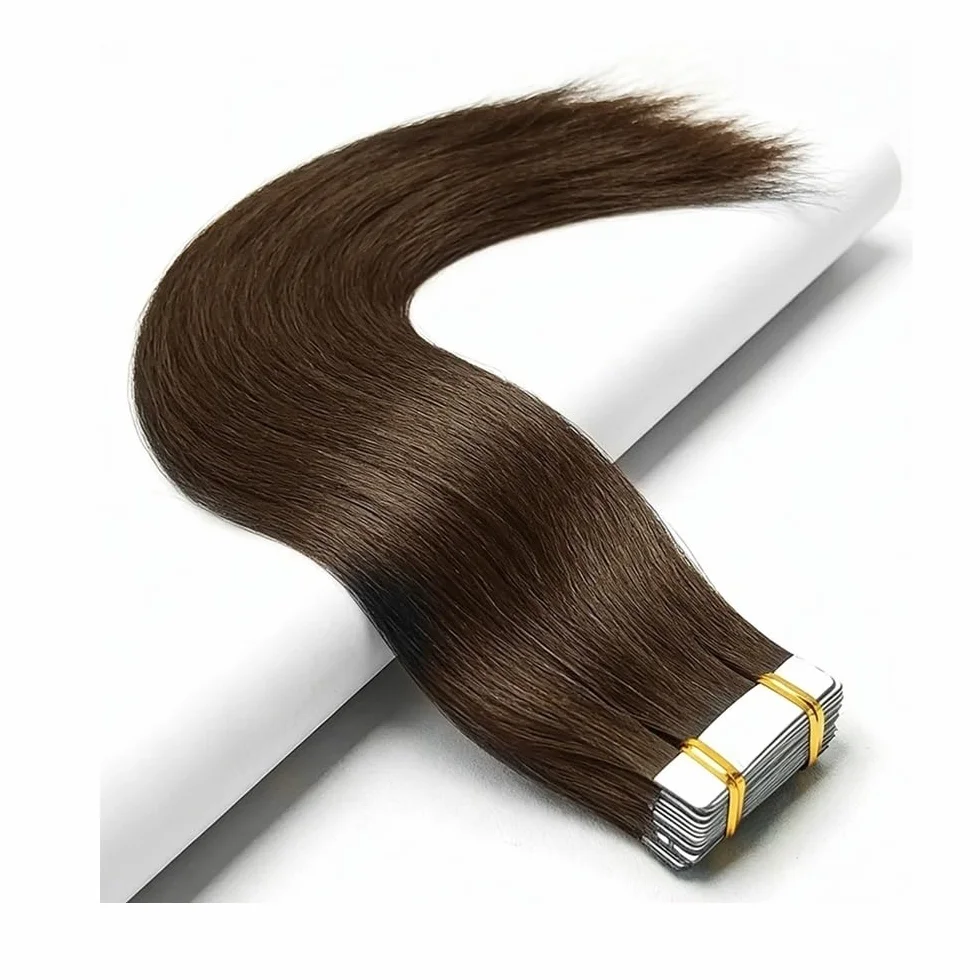 Extensiones de cabello humano con cinta adhesiva de 40 a 66 cm, extensiones de cabello humano invisible, 20 unidades/50 g, fácil de instalar y quitar (marrón claro, 45,5 cm)