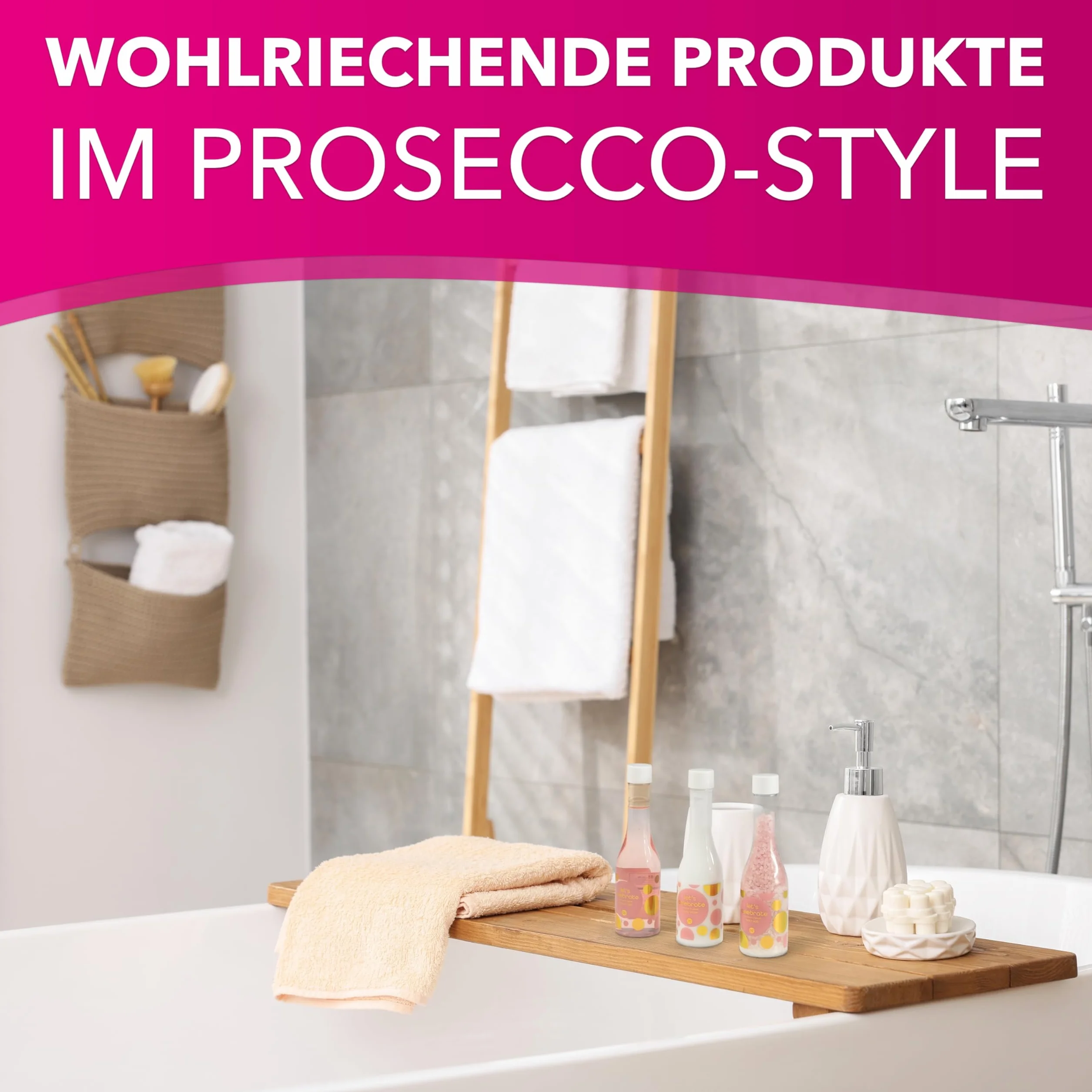 Accentra Set de ducha 3 piezas gel loción corporal sal de baño champán
