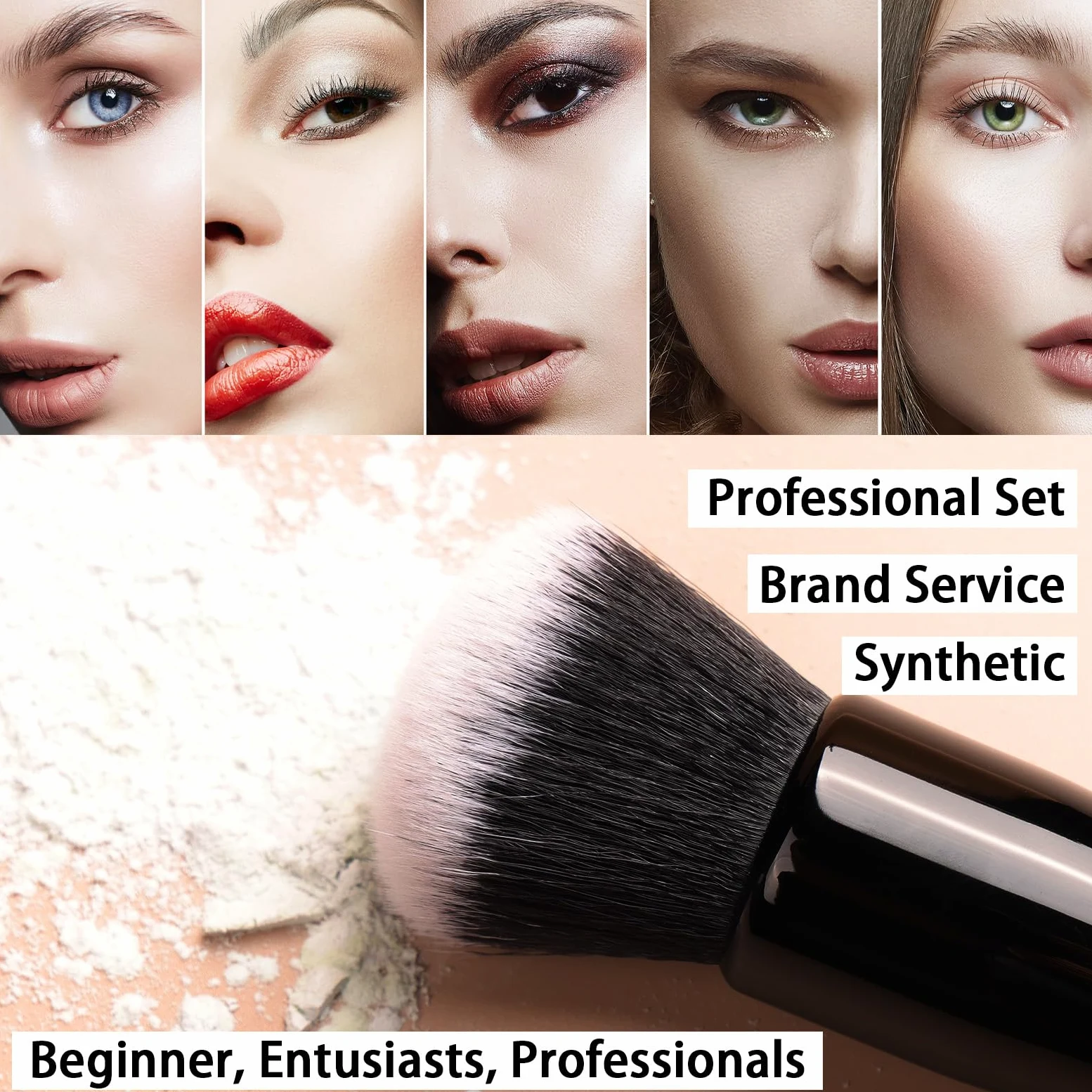 Juego de 15 brochas de maquillaje sintéticas profesionales | Brochas de maquillaje de viaje de primera calidad | cerdas libres de crueldad animal para base de maquillaje en polvo, rubor, brochas