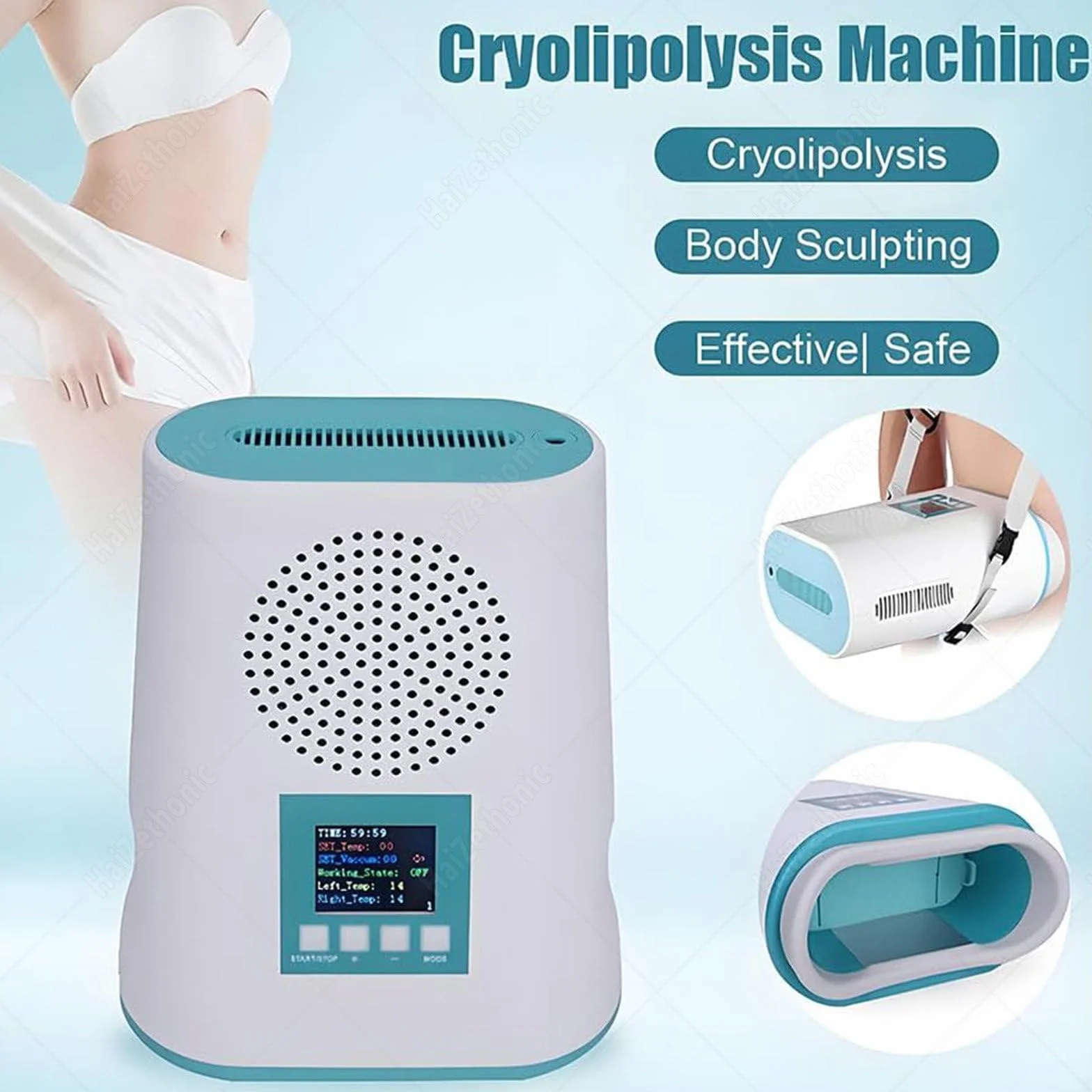 Criolipólisis Máquina Eliminación Grasa Congelación -12°C ~ -2°C Esculpir Fría Masajeador Cintura Vientre Cuello Glúteos