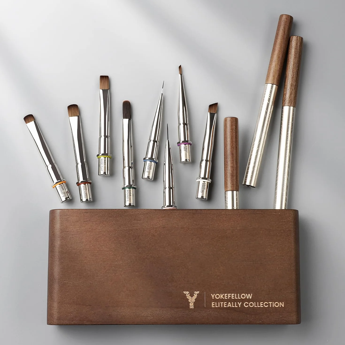 YOKEFELLOW - Juego de 8 brochas para arte de uñas, con soporte para pinceles, cepillo de uñas de gel, cepillo de extensión, cepillo de punta francesa, pinceles de delineador para suministro de diseño