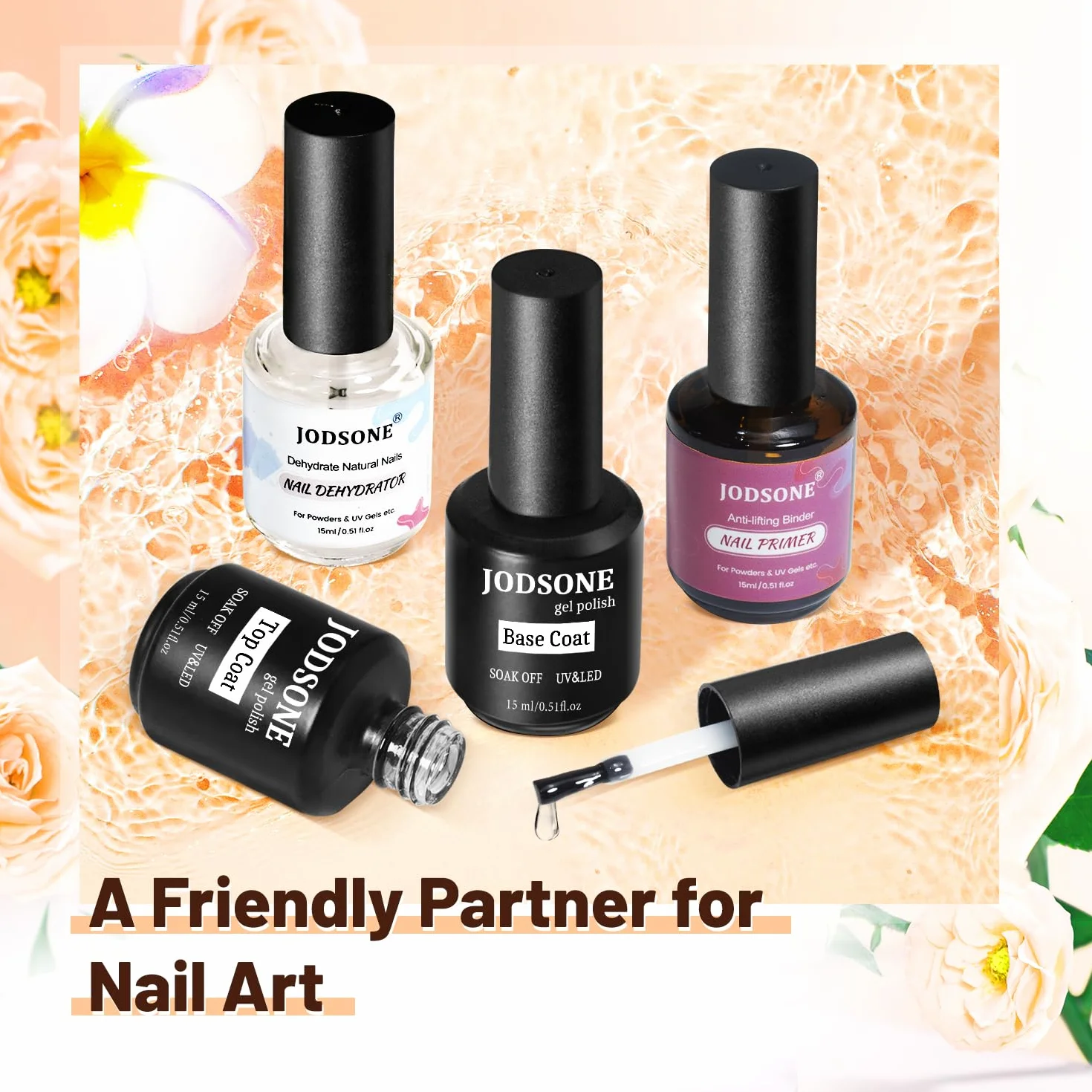 JODSONE Deshidratador de Uñas Primer Base y Top Coat Semipermanente 15ML Brillante Secado Rápido