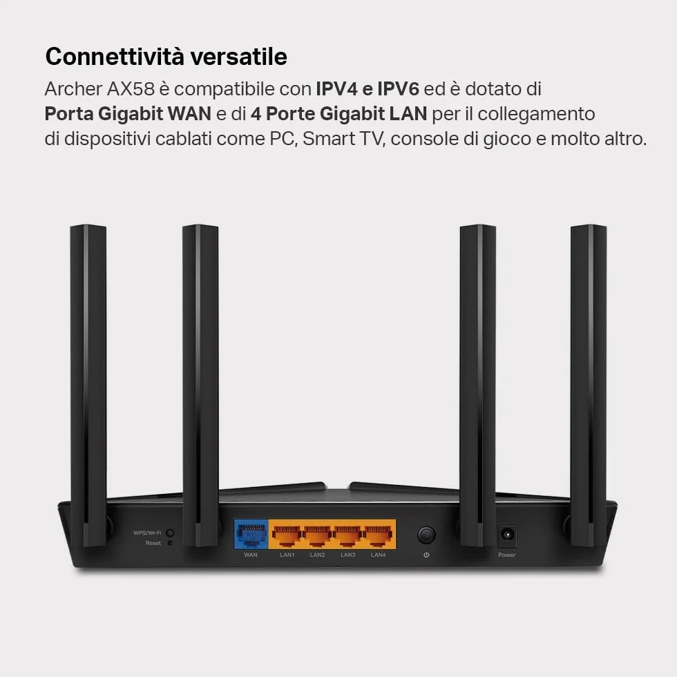 TP-Link Archer AX58 Router WiFi 6 AX3000 Doble Banda 2.4GHz/5GHz Gigabit WPA3 OFDMA OneMesh Negro