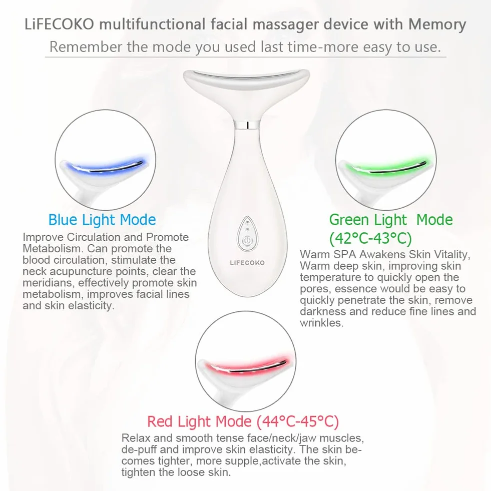 Masajeador Facial Antiarrugas con Calor Luz LED EMS Lifting para Rostro y Cuello - Blanco