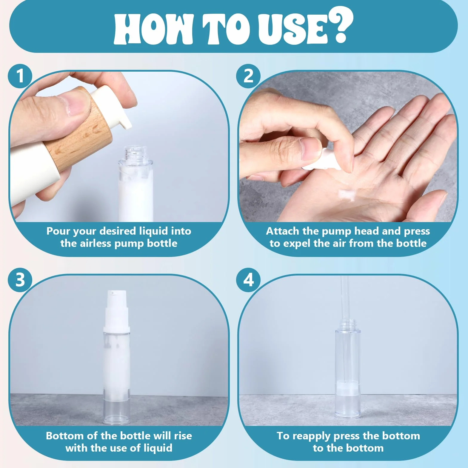 4 dispensadores vacíos sin aire, botella pequeña, dispensador portátil de 10 ml, recipiente cosmético al vacío, botellas de viaje para rellenar