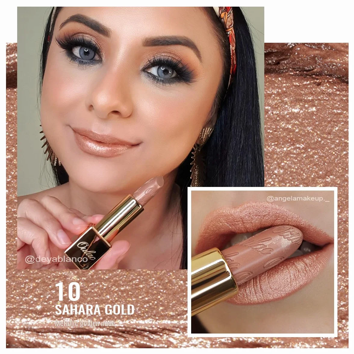 Pintalabios OULAC Sahara Gold Brillo Metálico 3D Larga Duración Alta Pigmentación Cobertura Total Cremoso Hidratante Vegan 4.3 g