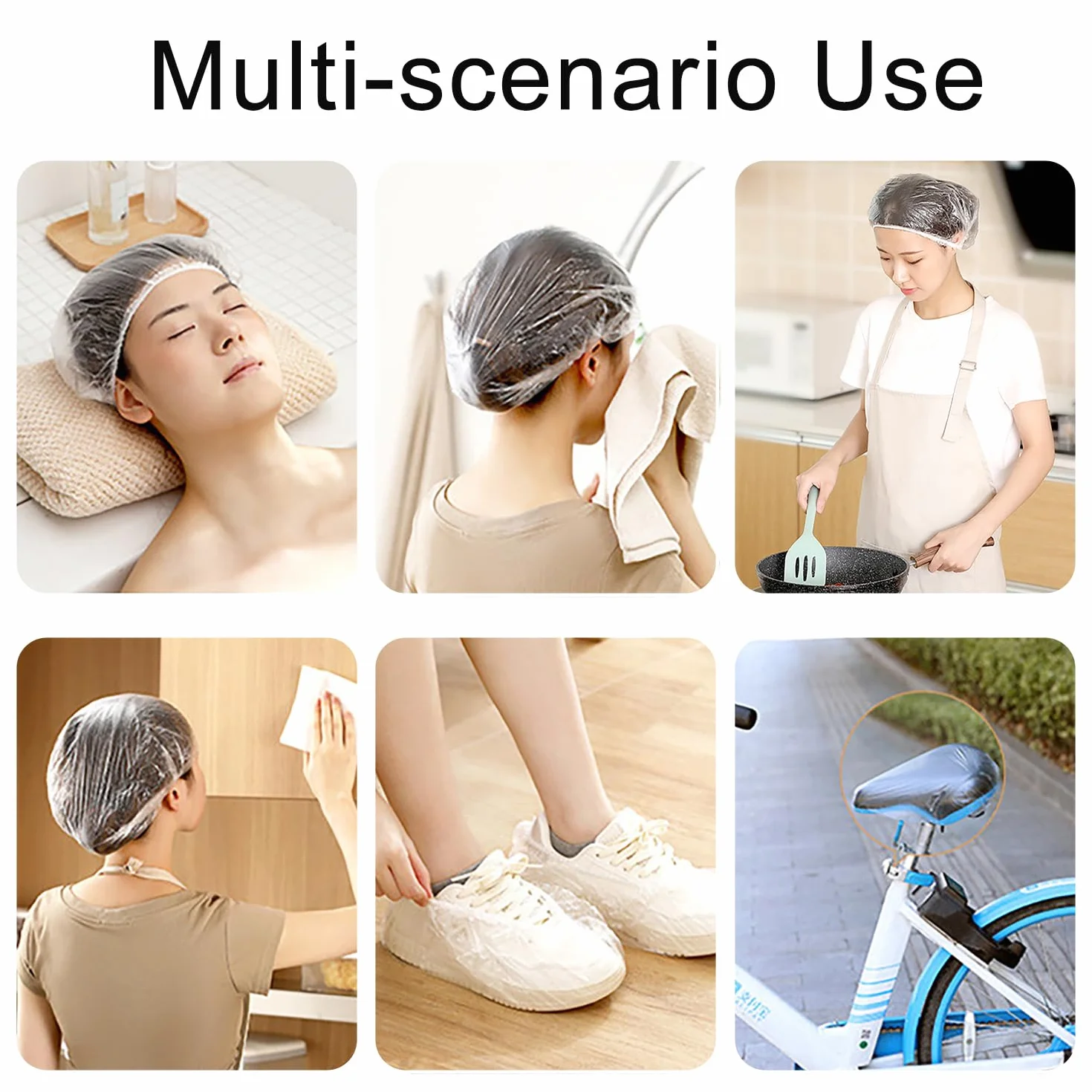 Gorros de Ducha Desechables Impermeables Transparentes 42cm para Hogar Hotel Spa Peluquería