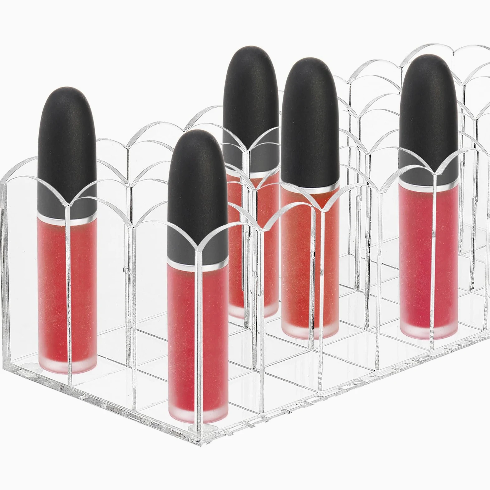 Hedume Organizador de brillo de labios, 24 espacios, acrílico brillo de labios y soporte de maquillaje de belleza, estuche expositor para brillo de labios alto/productos de pintalabios