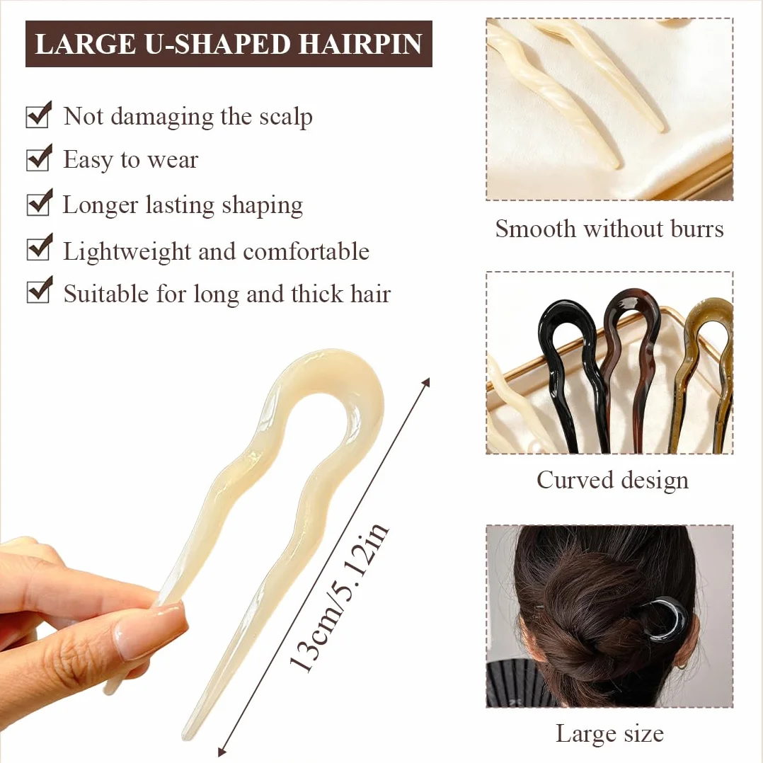 Pinza para el Cabello en Forma de U, 4 Piezas, Giro Francés Grande, Accesorios de Estilo para Mujer