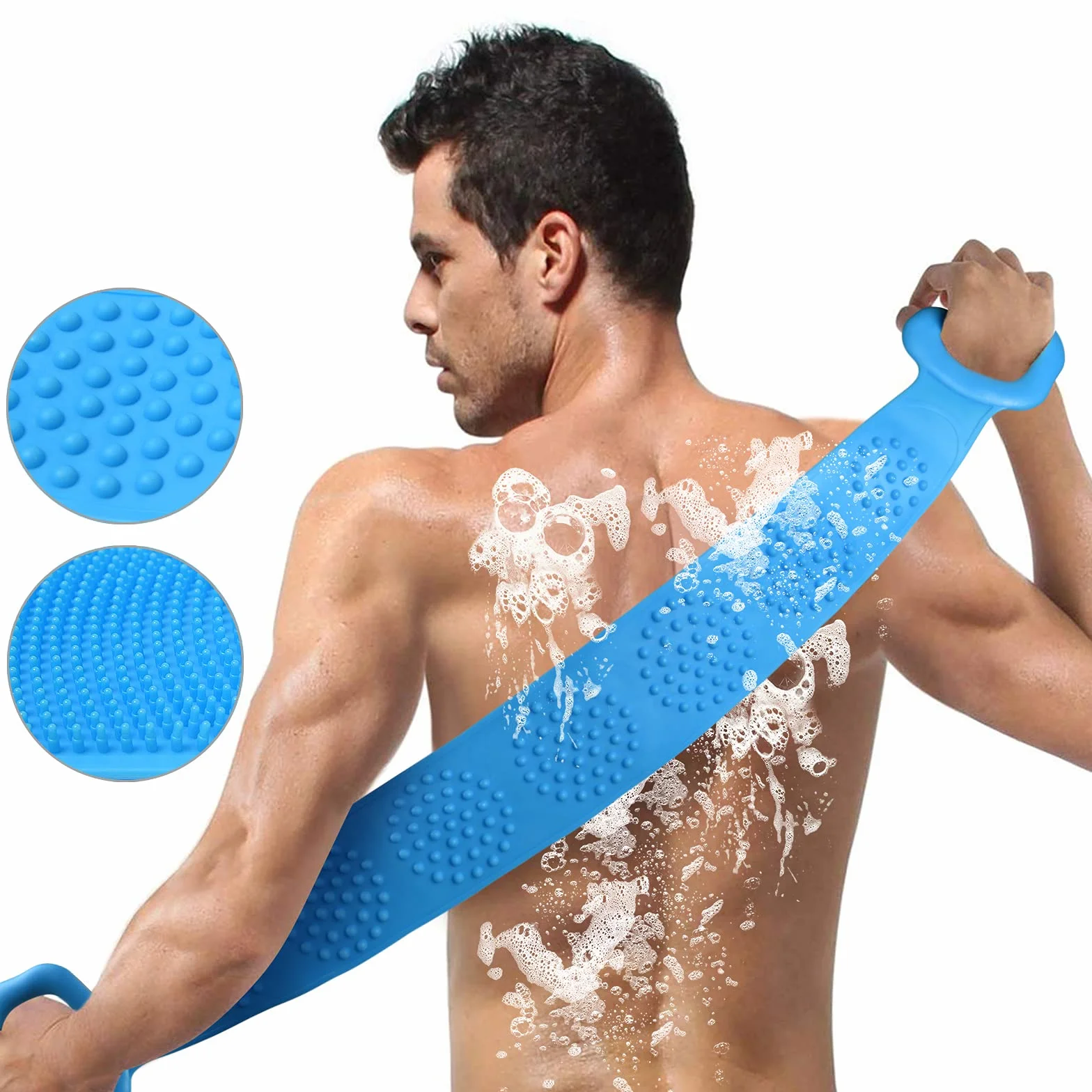Esponja Silicona Cuerpo Doble Cara Cepillo Exfoliante Corporal Suave con Partículas de Masaje 73cm