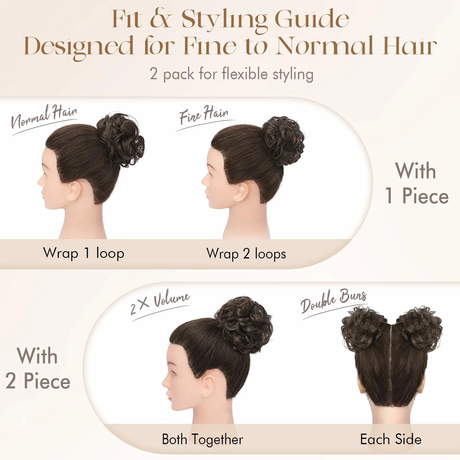 Moños Postizos con Goma Voluminoso Ondulado Sintética Donut Moño Extensiones para Mujer Rubio Ceniza Claro
