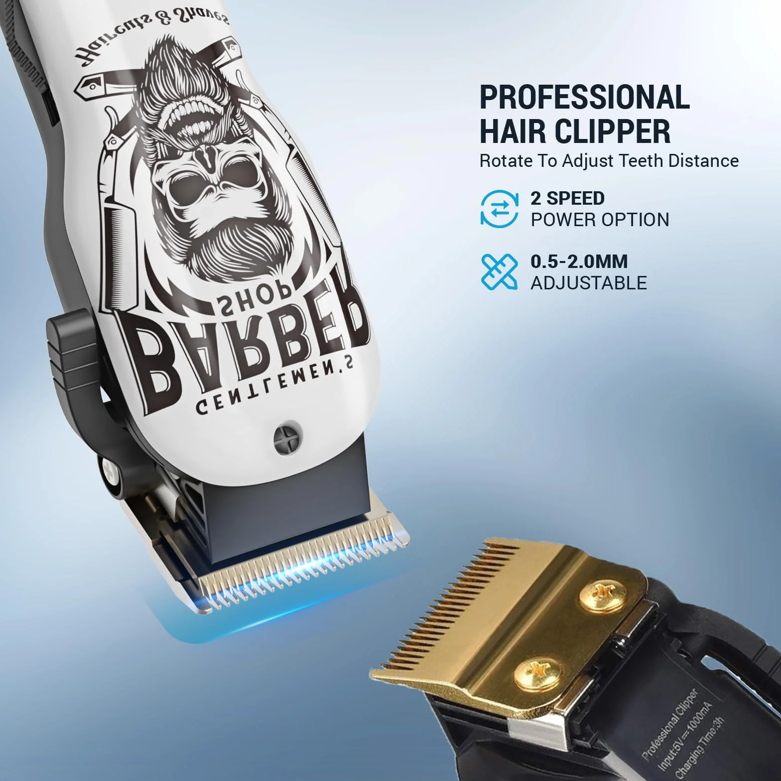 BESTBOMG Cortapelos Profesional Hombres, Máquina Cortar Pelo Titanio Cerámica, Cortadora Batería Litio 2000mAh