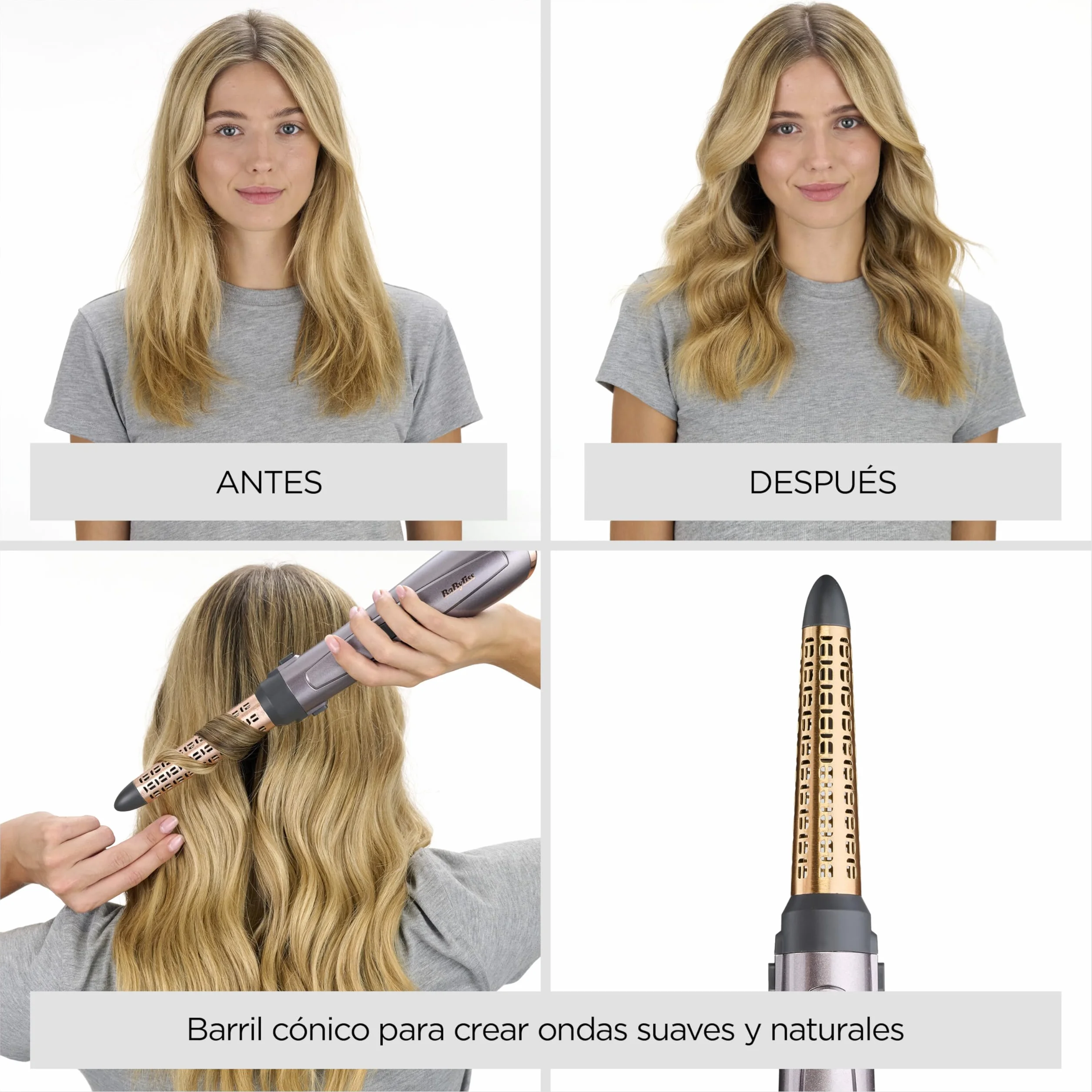 BaByliss Style 1000 Cepillo de Aire Secador de Pelo Todo en Uno 1000 W Iónico Antiencrespamiento 4 Accesorios
