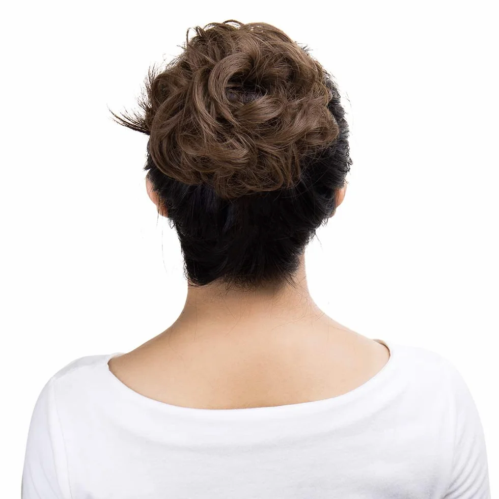Moño Postizo de Pelo Natural Marrón Claro Rizado Desordenado 30 g para Mujeres
