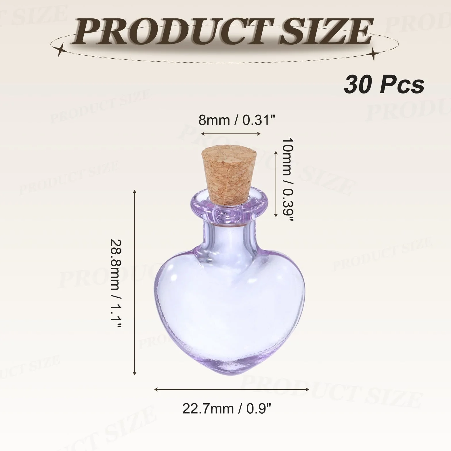 QUARKZMAN 30 Pcs Mini Frascos De Vidrio Corazón, Viales Colgantes Pequeños, Tapones De Corcho, Púrpura
